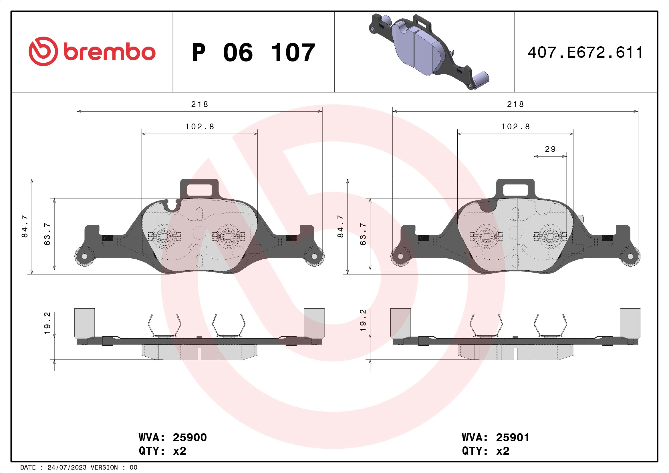 BREMBO Fékbetét, mind P06107_BREMBO