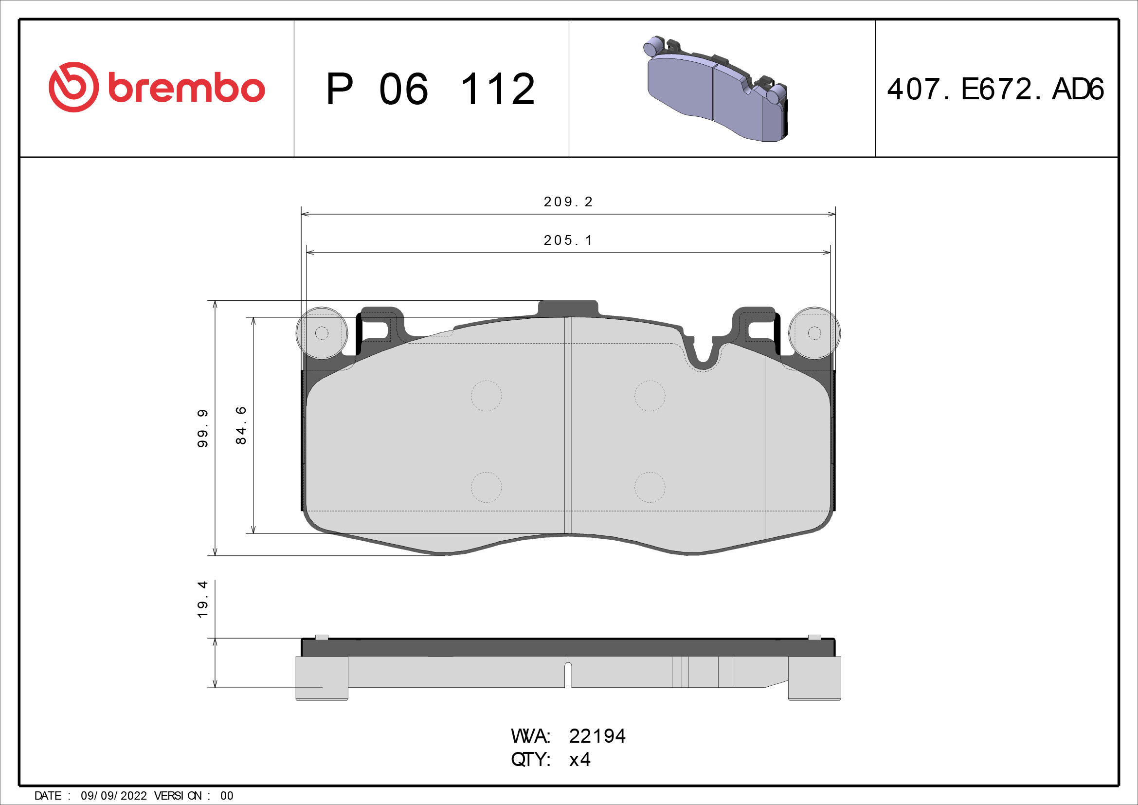 BREMBO Fékbetét, mind P06112_BREMBO