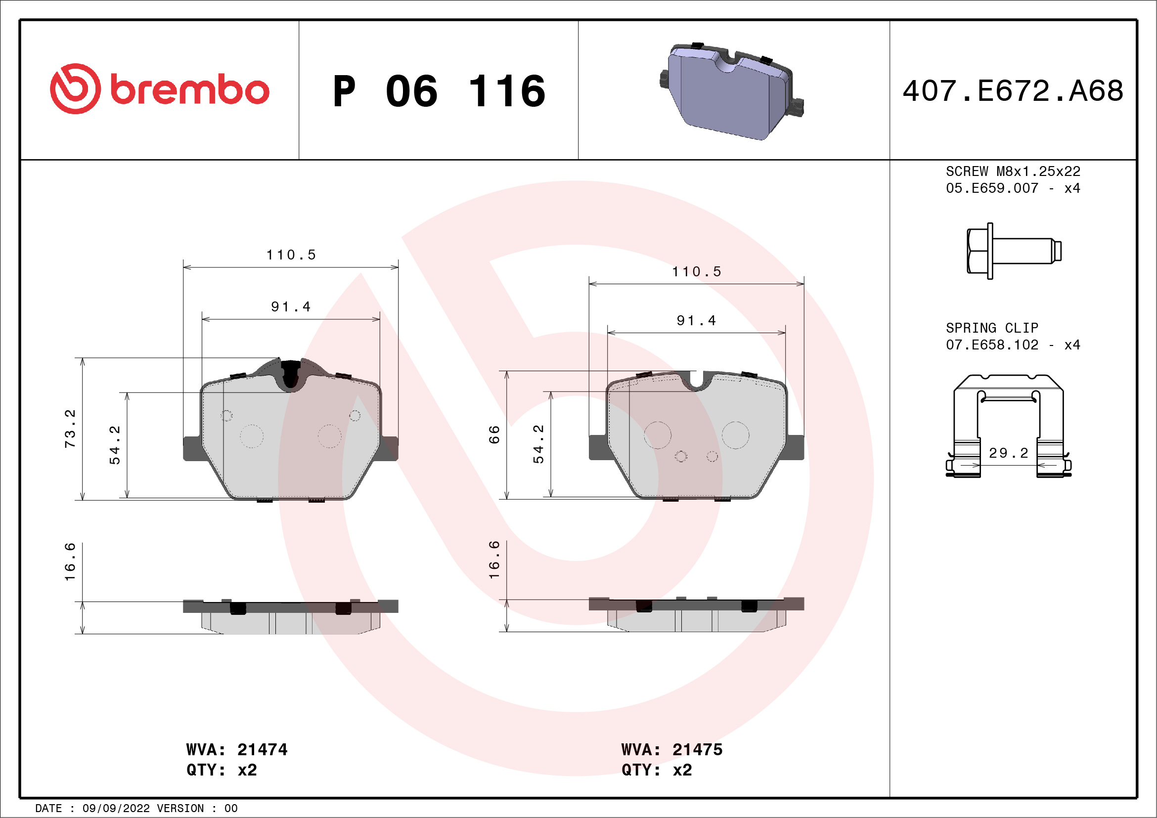 BREMBO Fékbetét, mind P06116_BREMBO