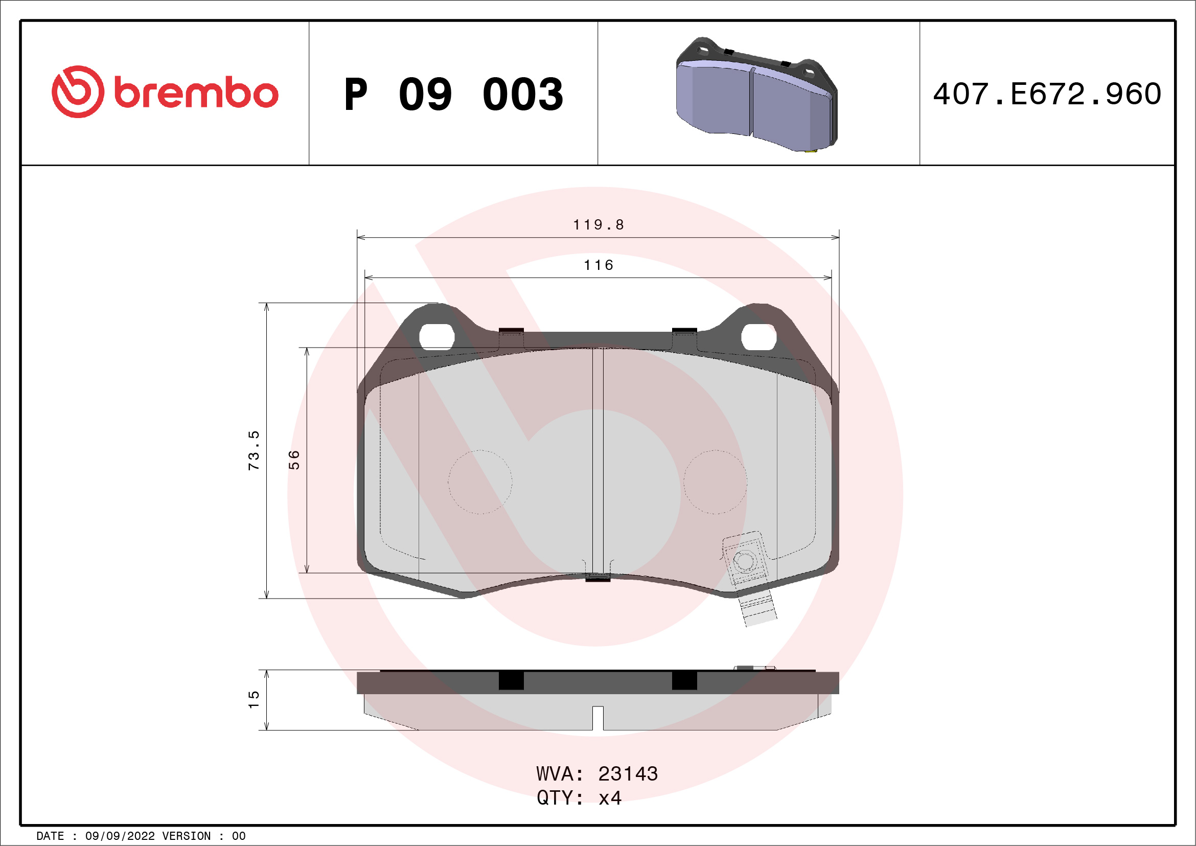 BREMBO Hátsó fékbetét P09003_BREMBO