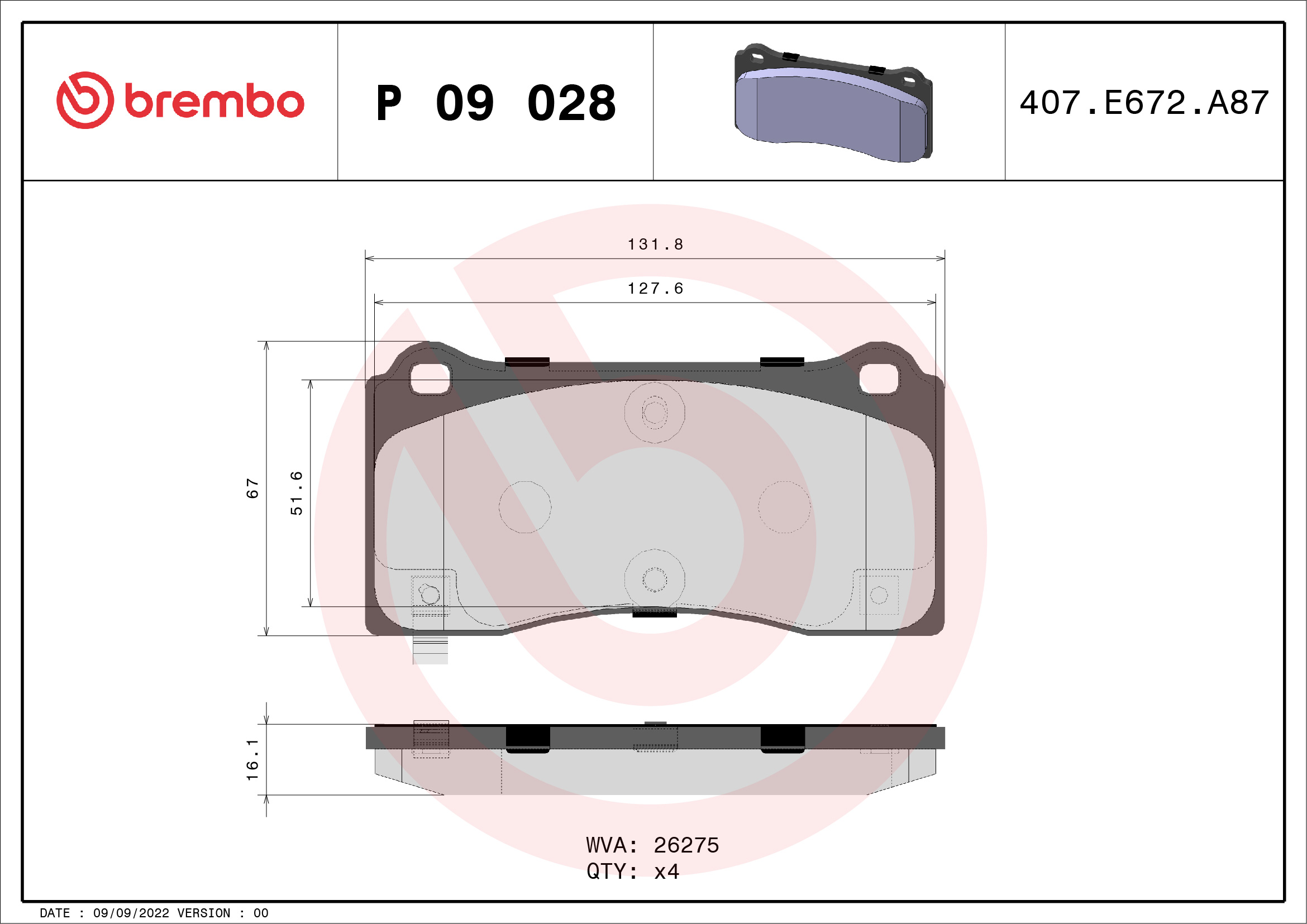 BREMBO Fékbetét, mind P09028_BREMBO