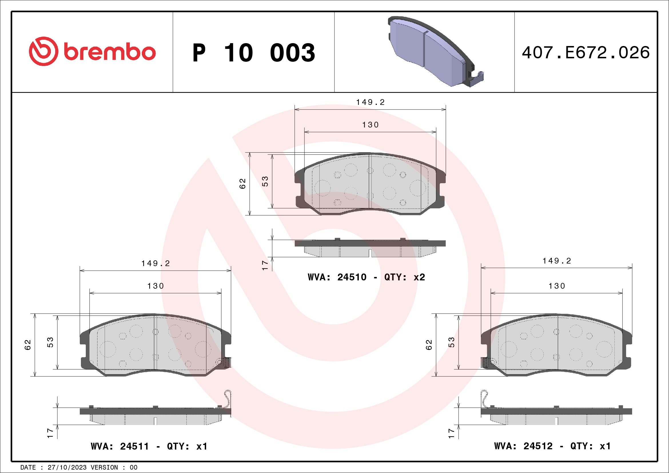 BREMBO Első fékbetét P10003_BREMBO