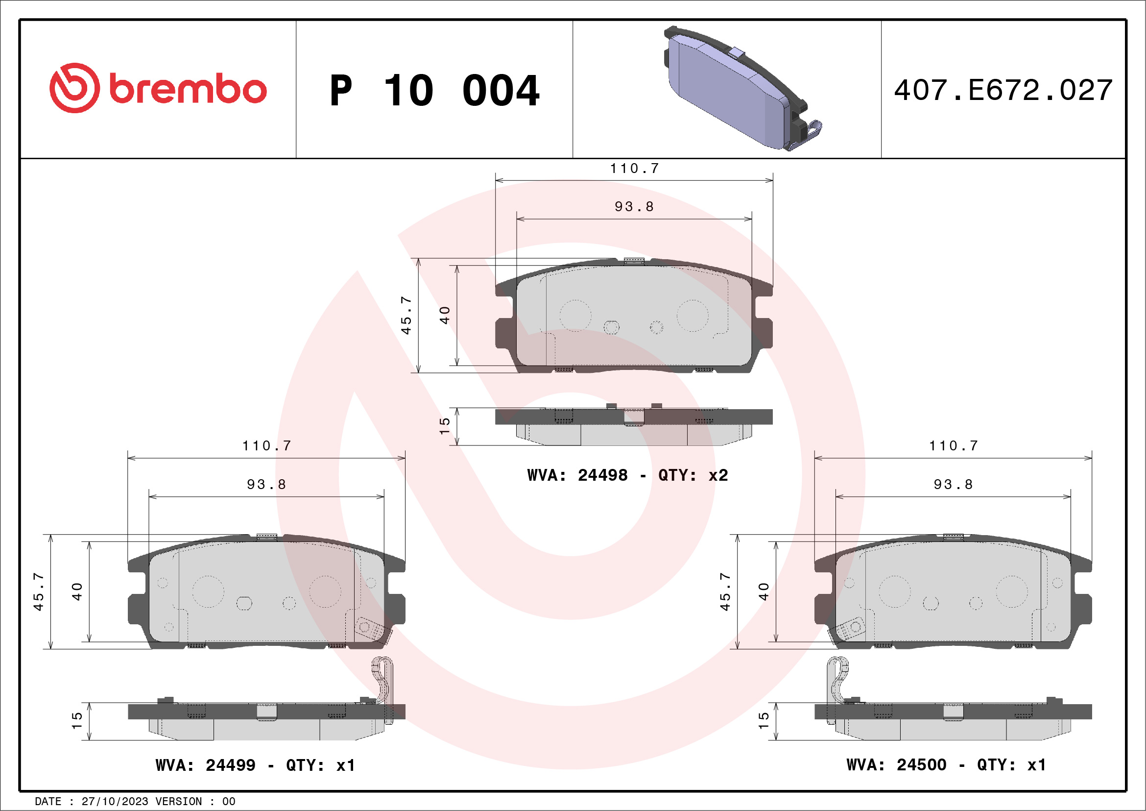 BREMBO Hátsó fékbetét P10004_BREMBO