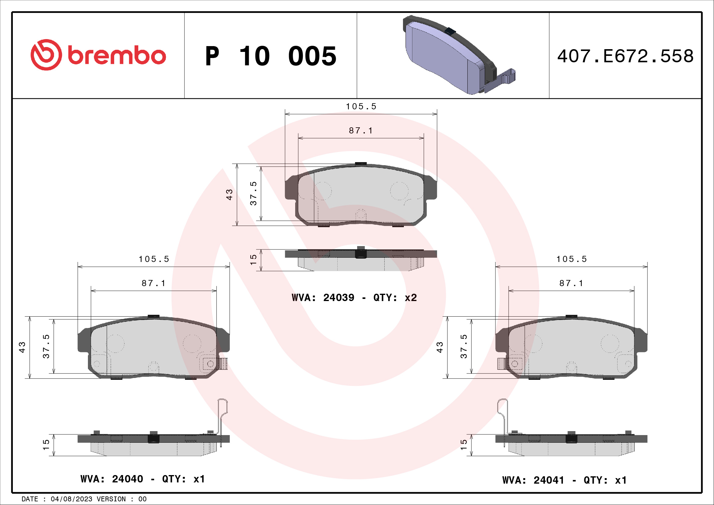 BREMBO Hátsó fékbetét P10005_BREMBO