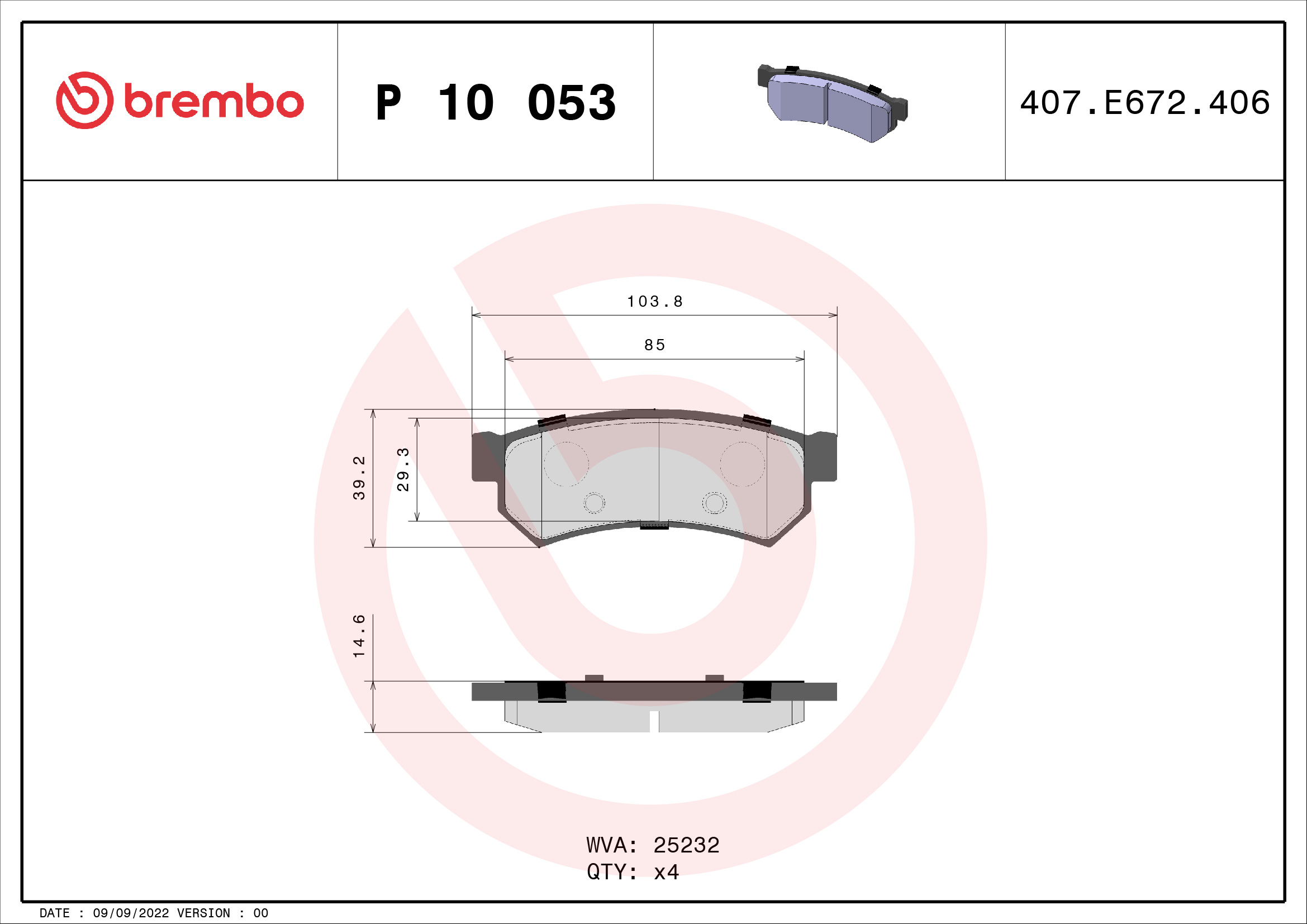 BREMBO Hátsó fékbetét P10053_BREMBO