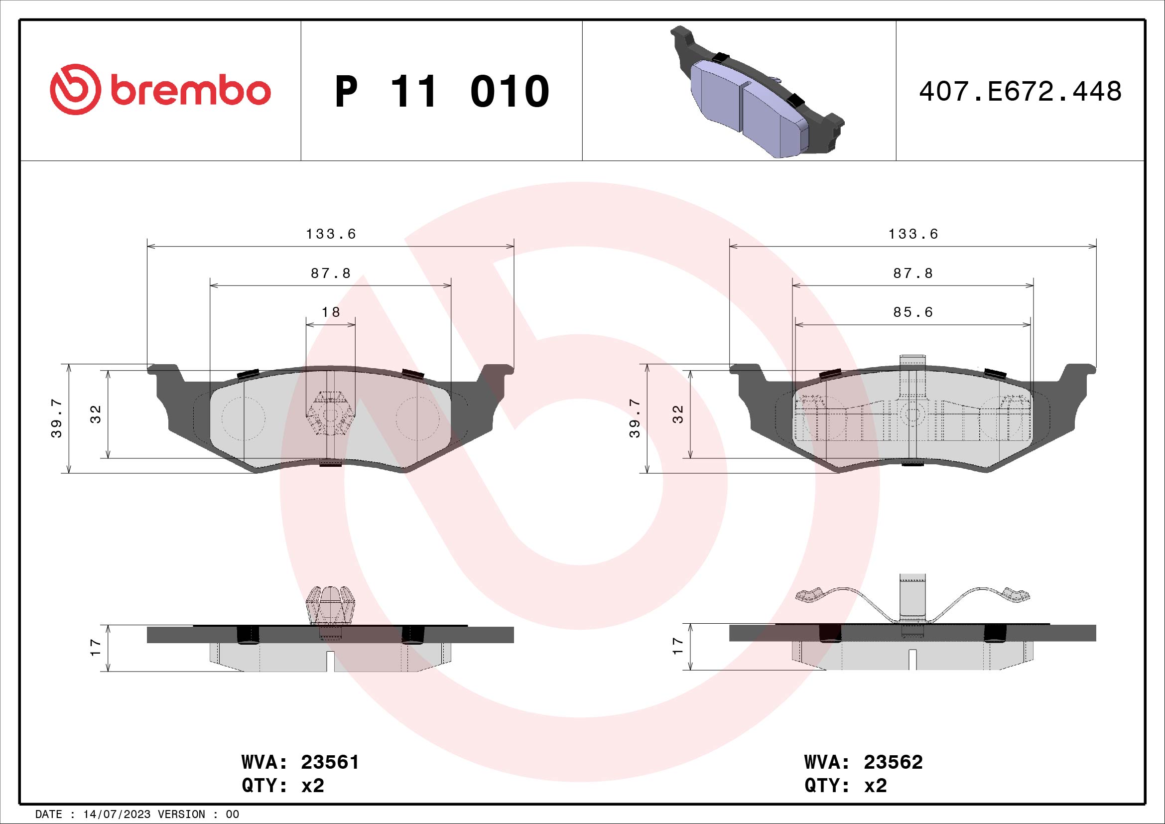 BREMBO Hátsó fékbetét P11010_BREMBO