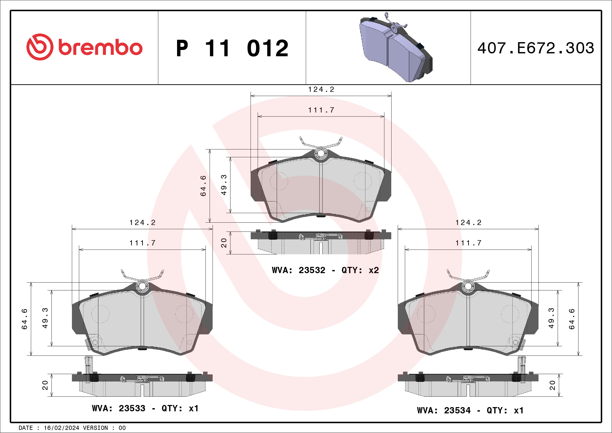 BREMBO Első fékbetét P11012_BREMBO