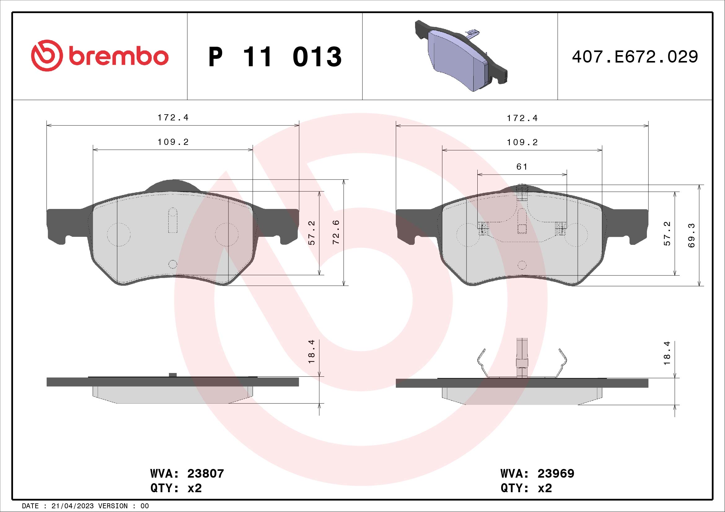 BREMBO Első fékbetét P11013_BREMBO