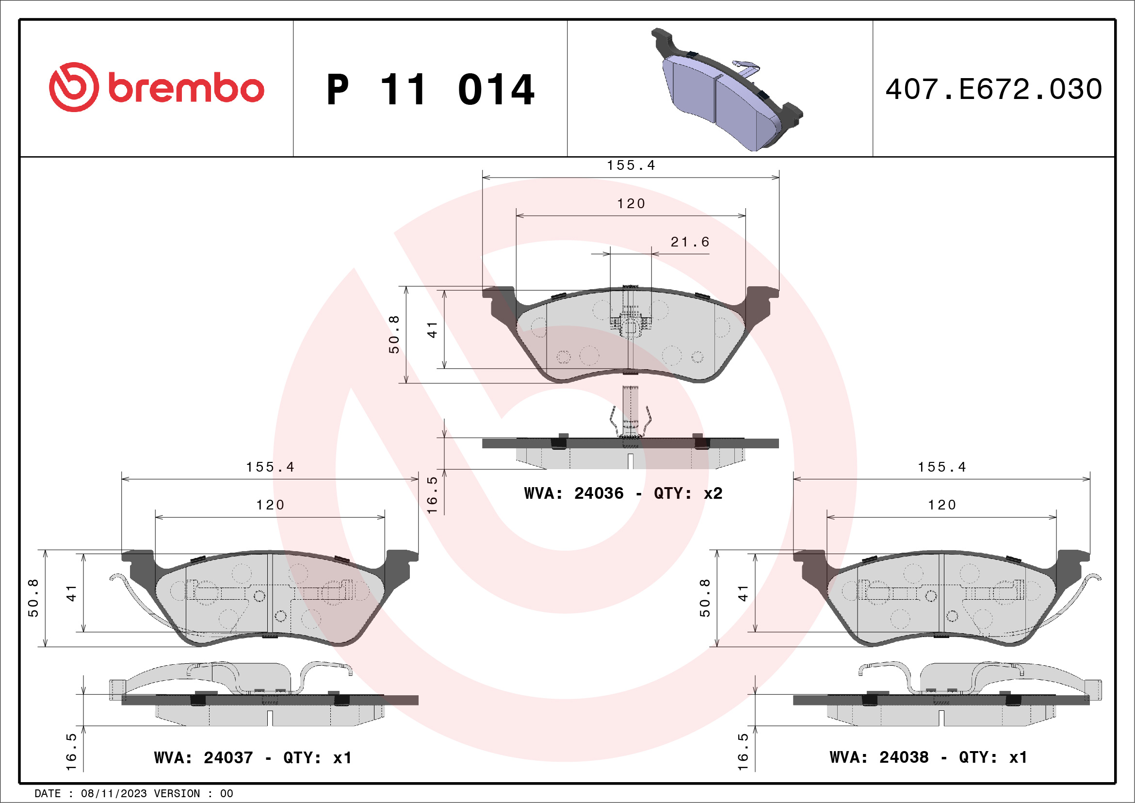 BREMBO Hátsó fékbetét P11014_BREMBO