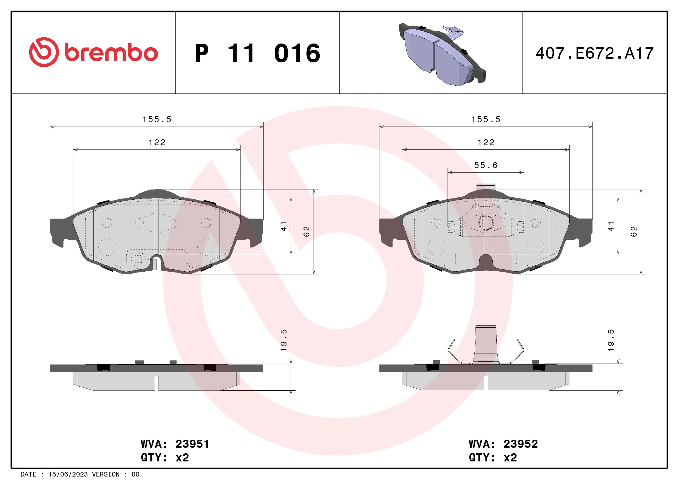 BREMBO Első fékbetét P11016_BREMBO