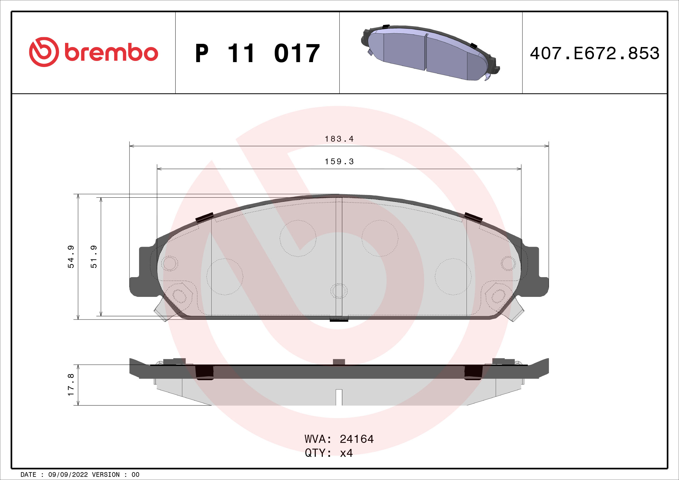 BREMBO Első fékbetét P11017_BREMBO