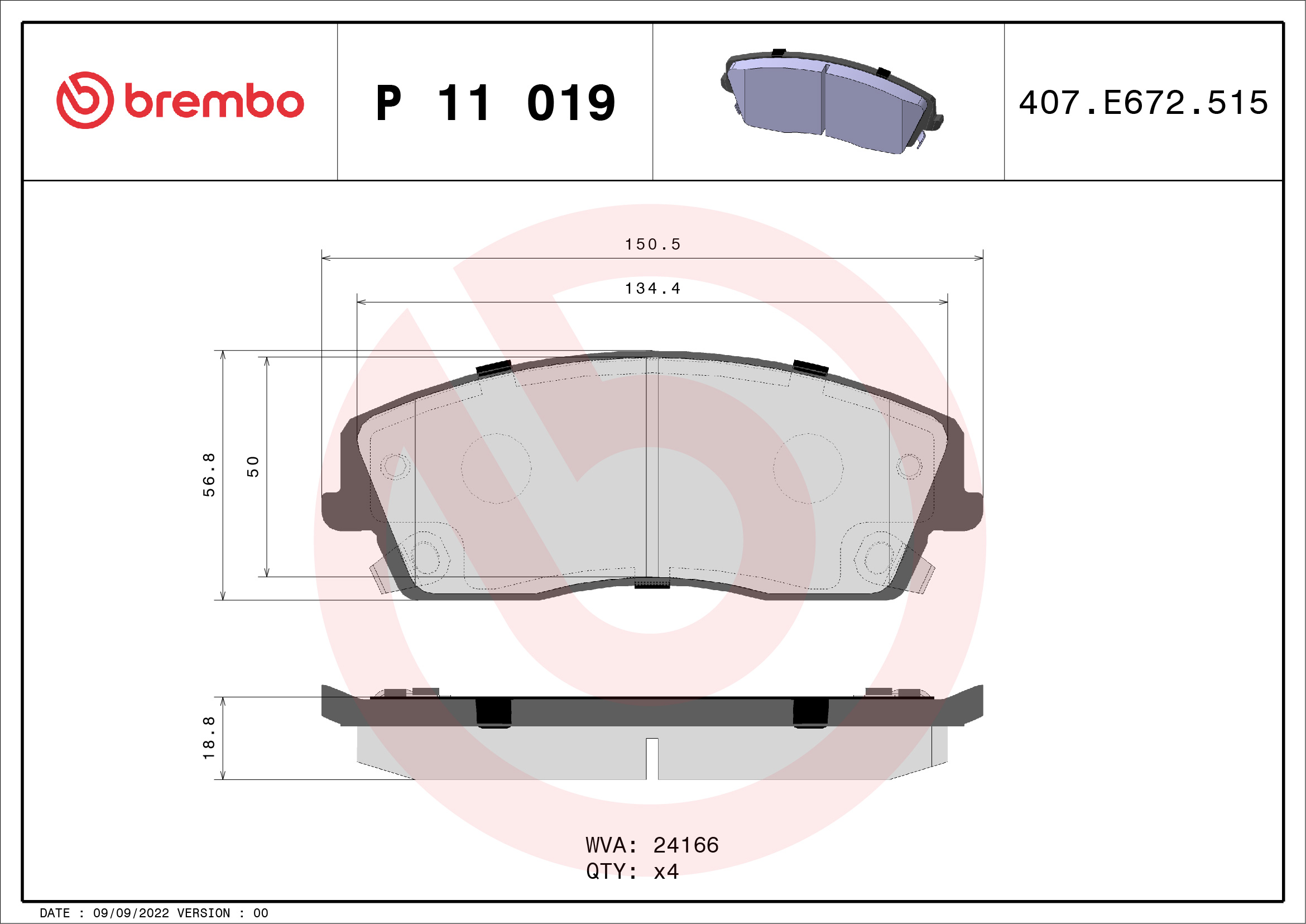 BREMBO Első fékbetét P11019_BREMBO