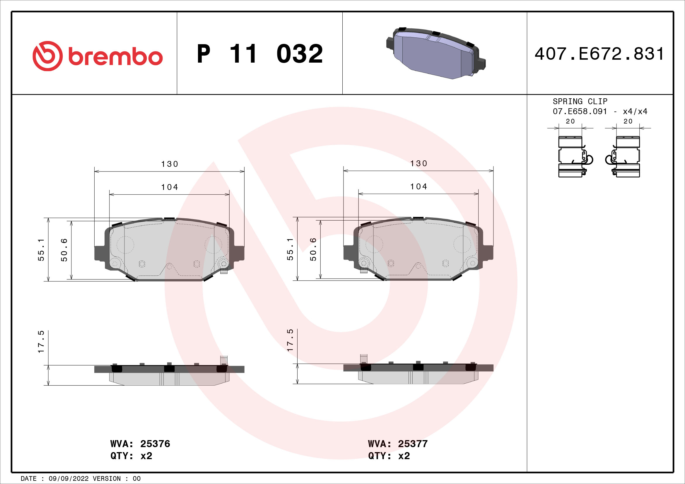 BREMBO Hátsó fékbetét P11032_BREMBO