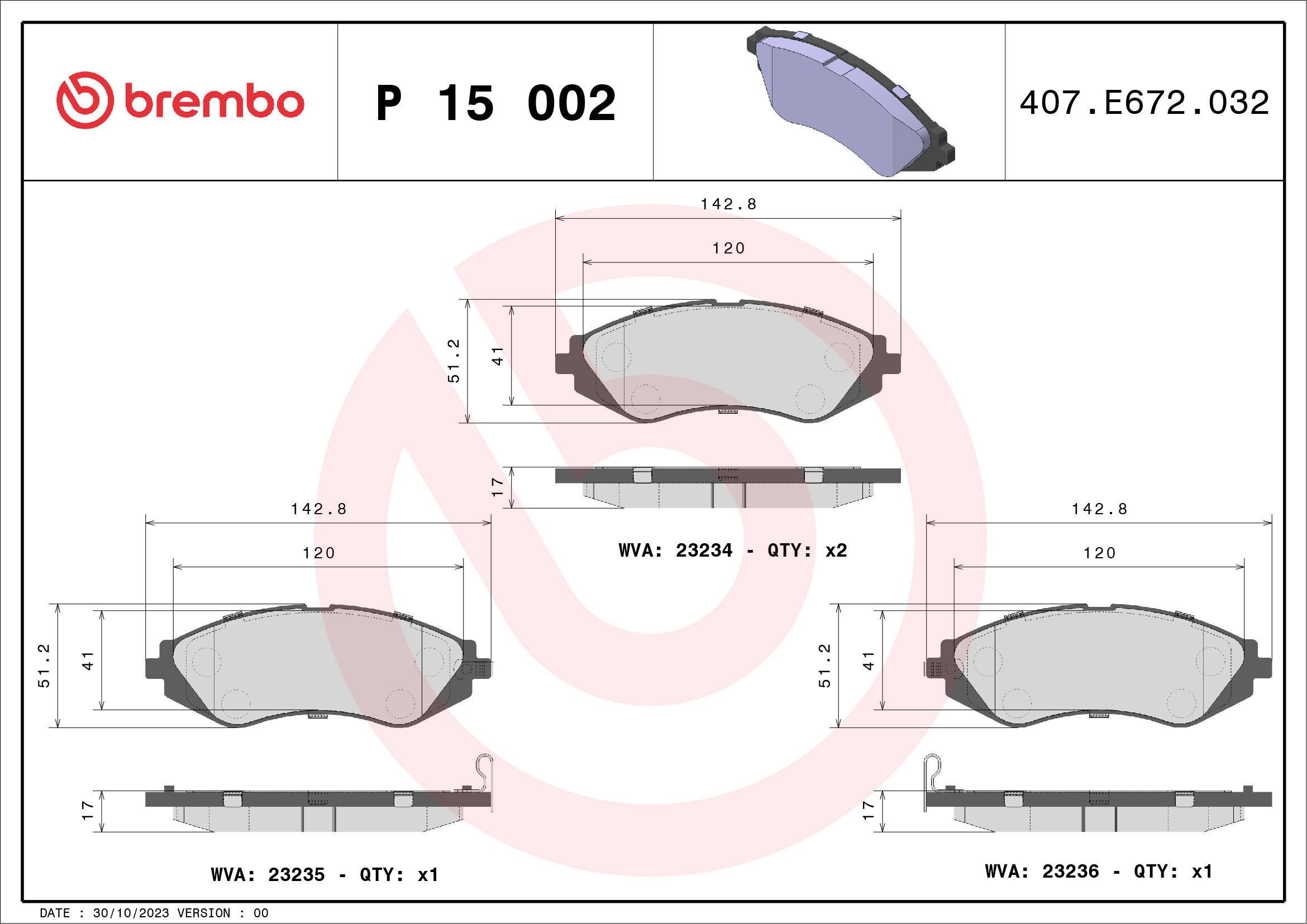 BREMBO P15002_BREMBO Első fékbetét