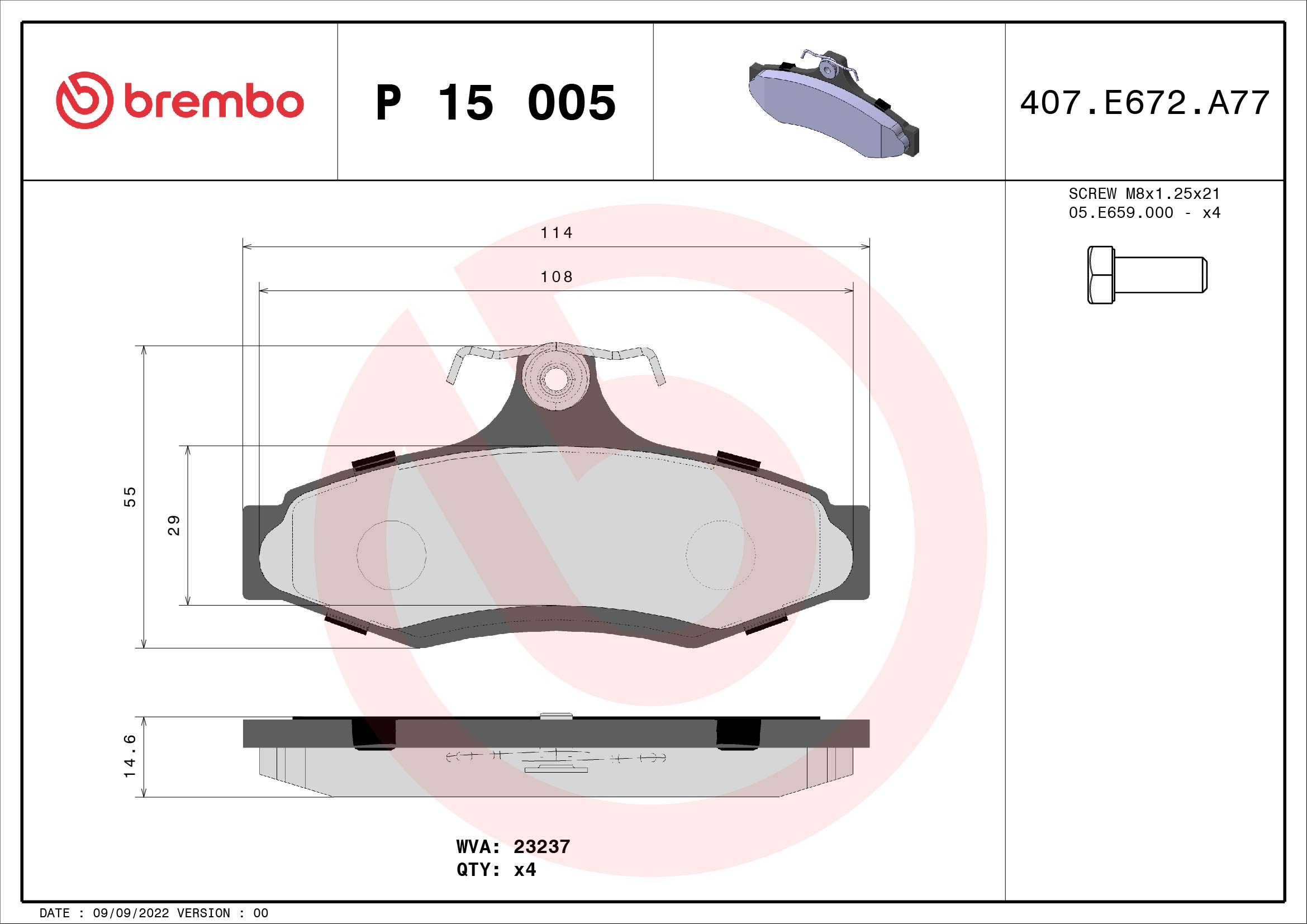 BREMBO Hátsó fékbetét P15005_BREMBO