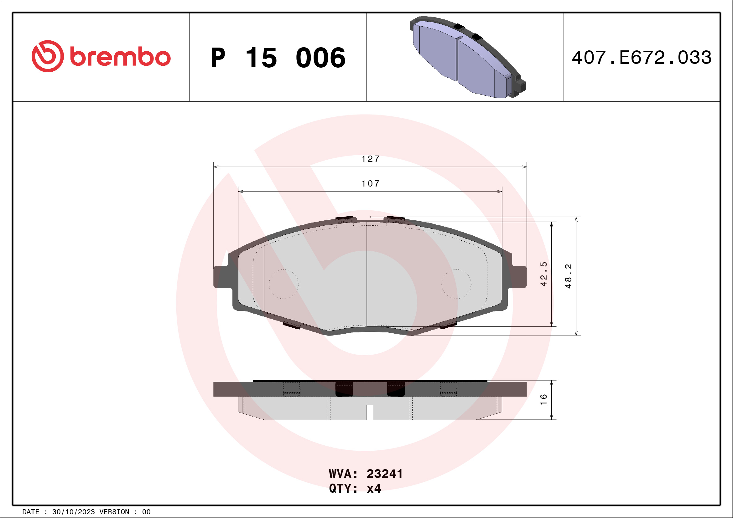 BREMBO Első fékbetét P15006_BREMBO