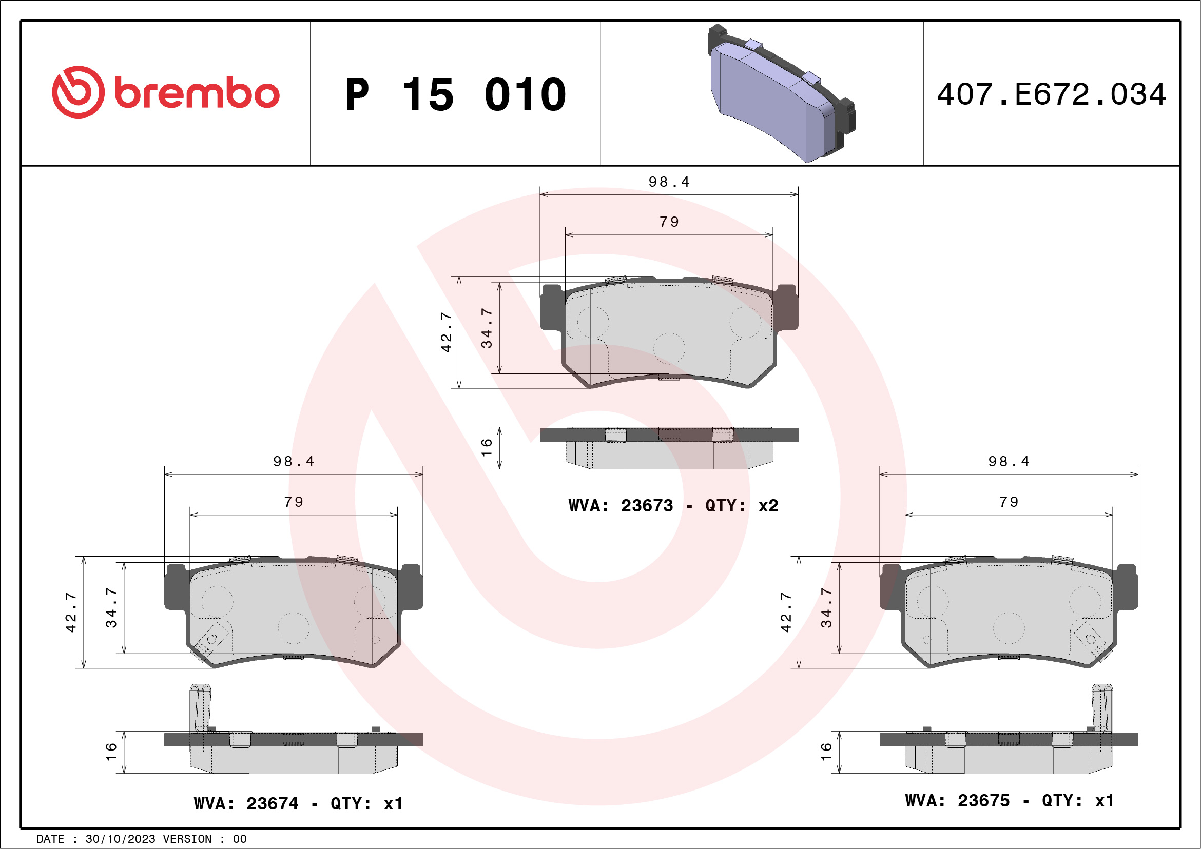 BREMBO Hátsó fékbetét P15010_BREMBO