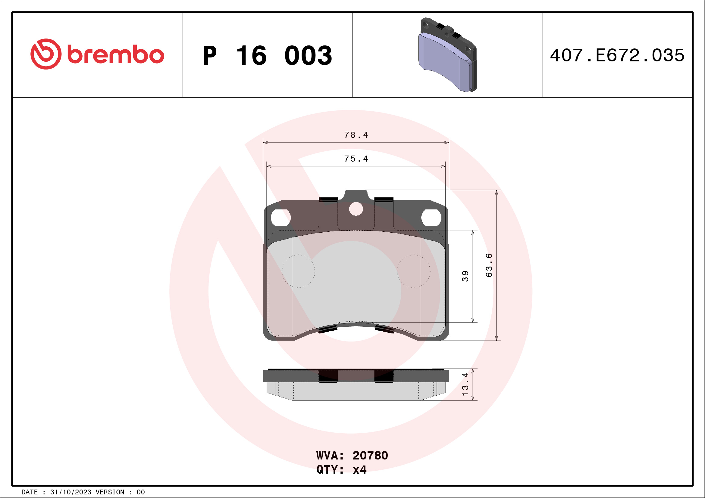 BREMBO Első fékbetét P16003_BREMBO