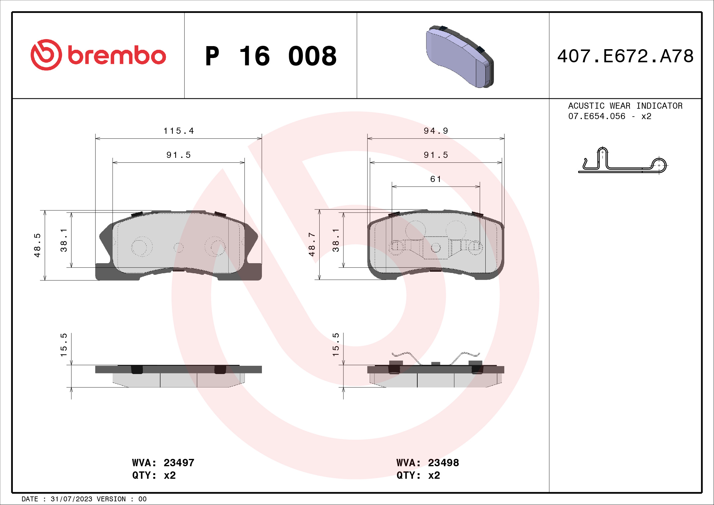 BREMBO Első fékbetét P16008_BREMBO