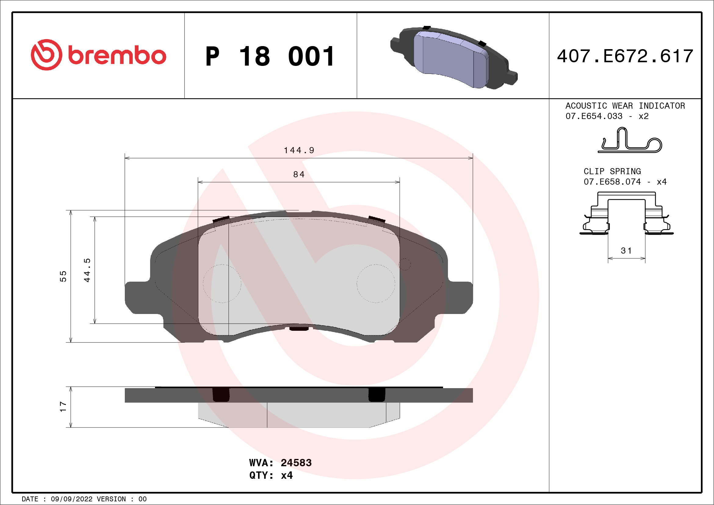 BREMBO Első fékbetét P18001_BREMBO