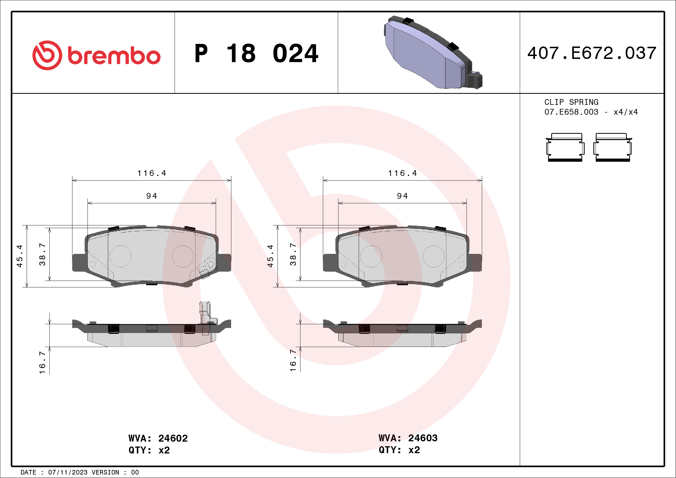 BREMBO Hátsó fékbetét P18024_BREMBO