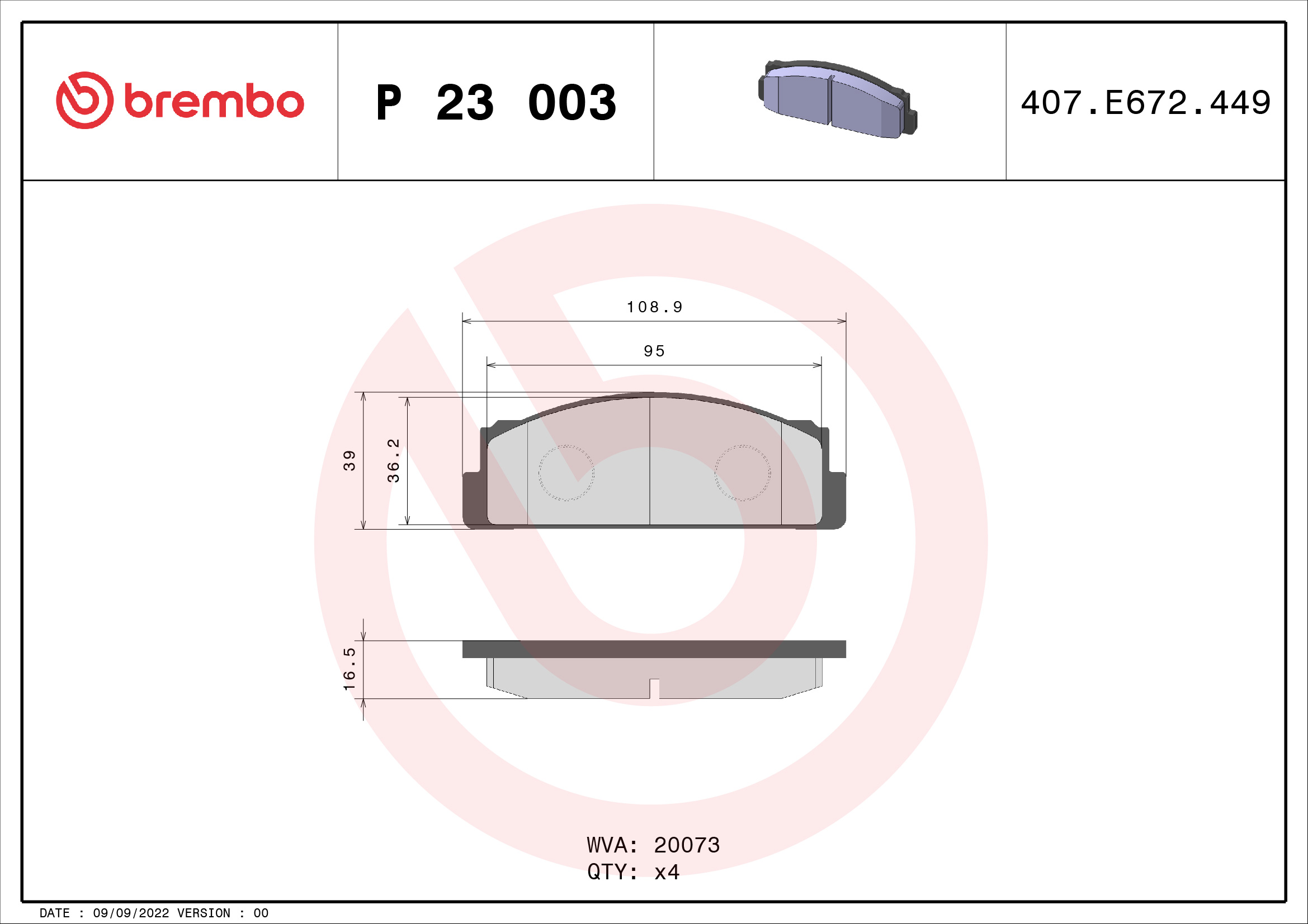 BREMBO Első fékbetét P23003_BREMBO