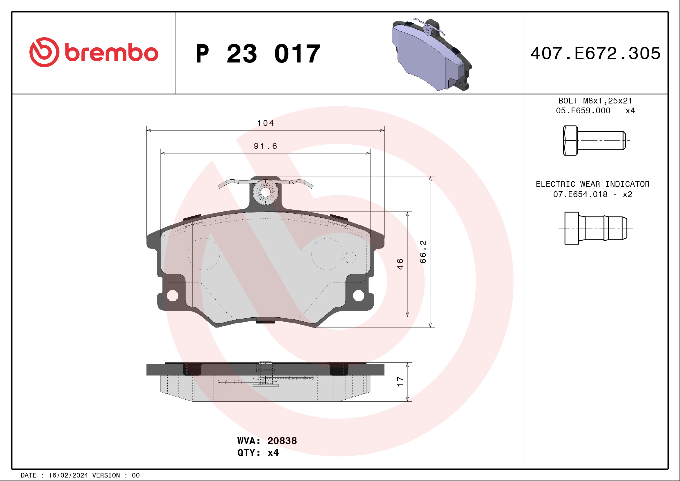 BREMBO Első fékbetét P23017_BREMBO