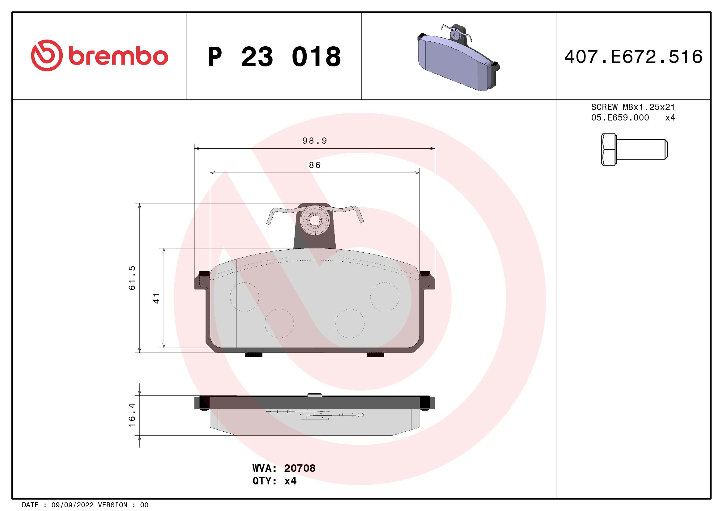 BREMBO Első fékbetét P23018_BREMBO