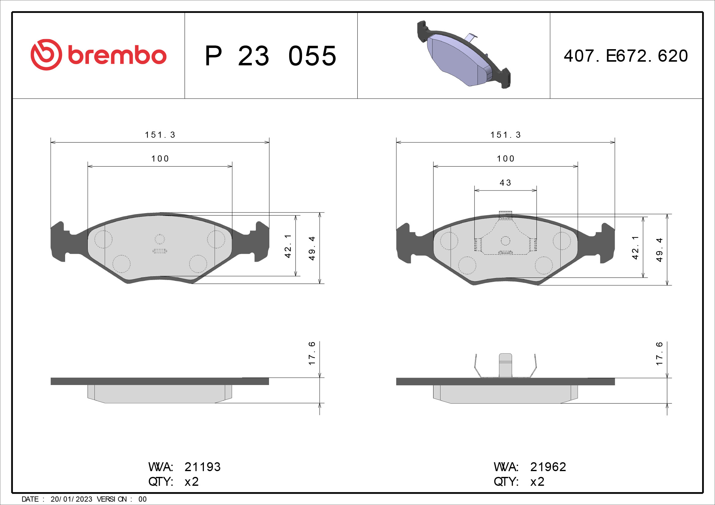 BREMBO Első fékbetét P23055_BREMBO