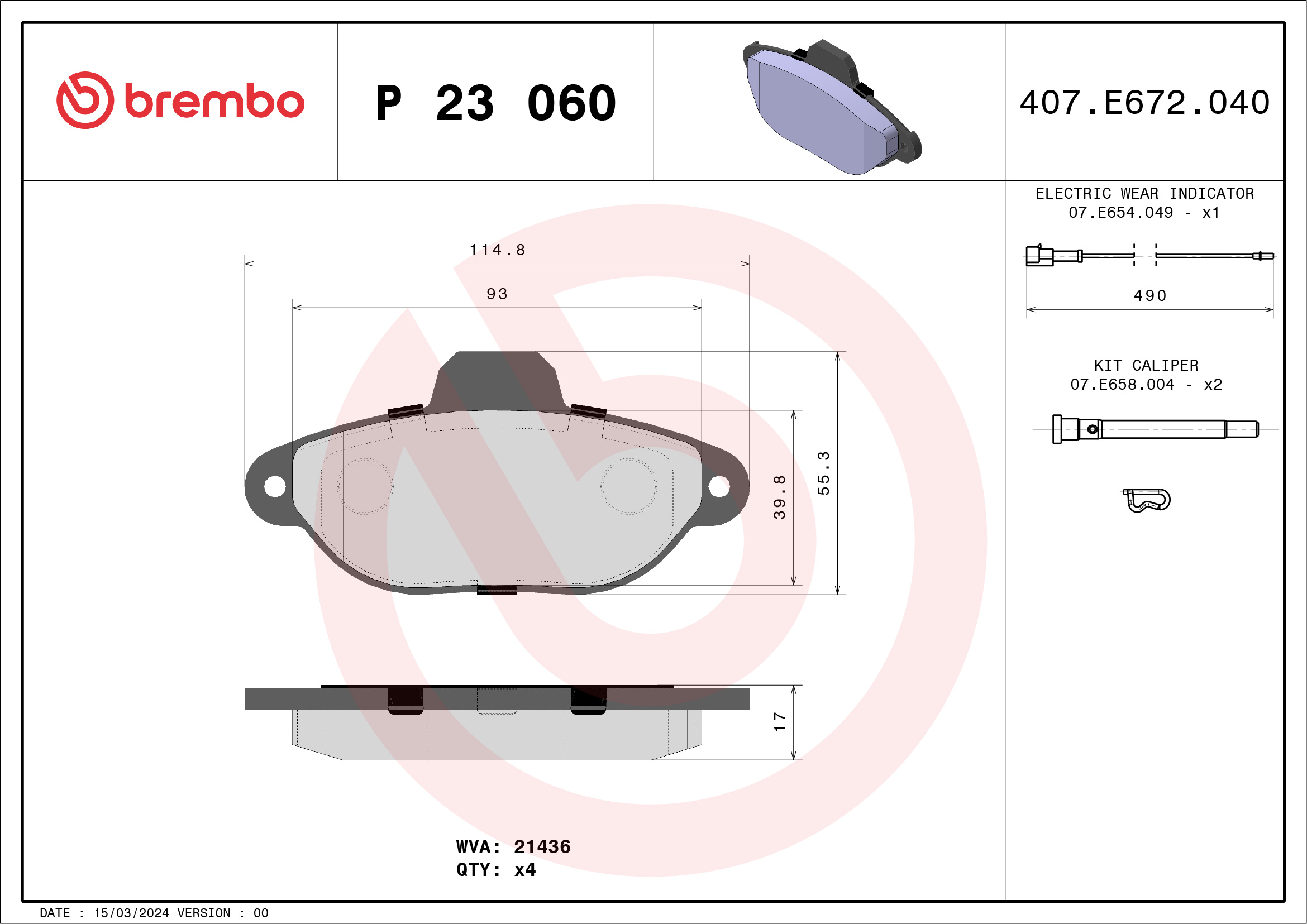 BREMBO Első fékbetét P23060_BREMBO