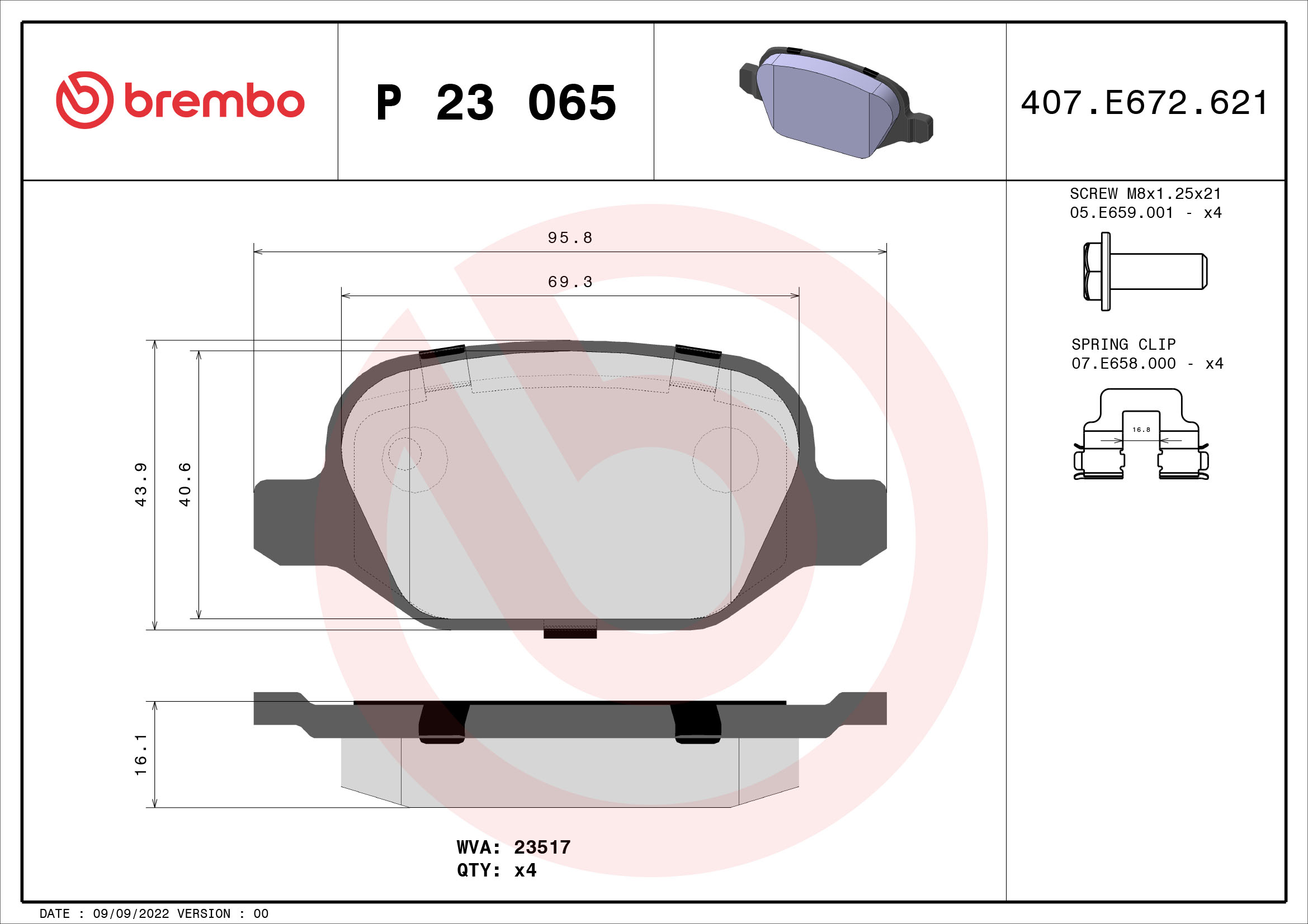 BREMBO Hátsó fékbetét P23065_BREMBO