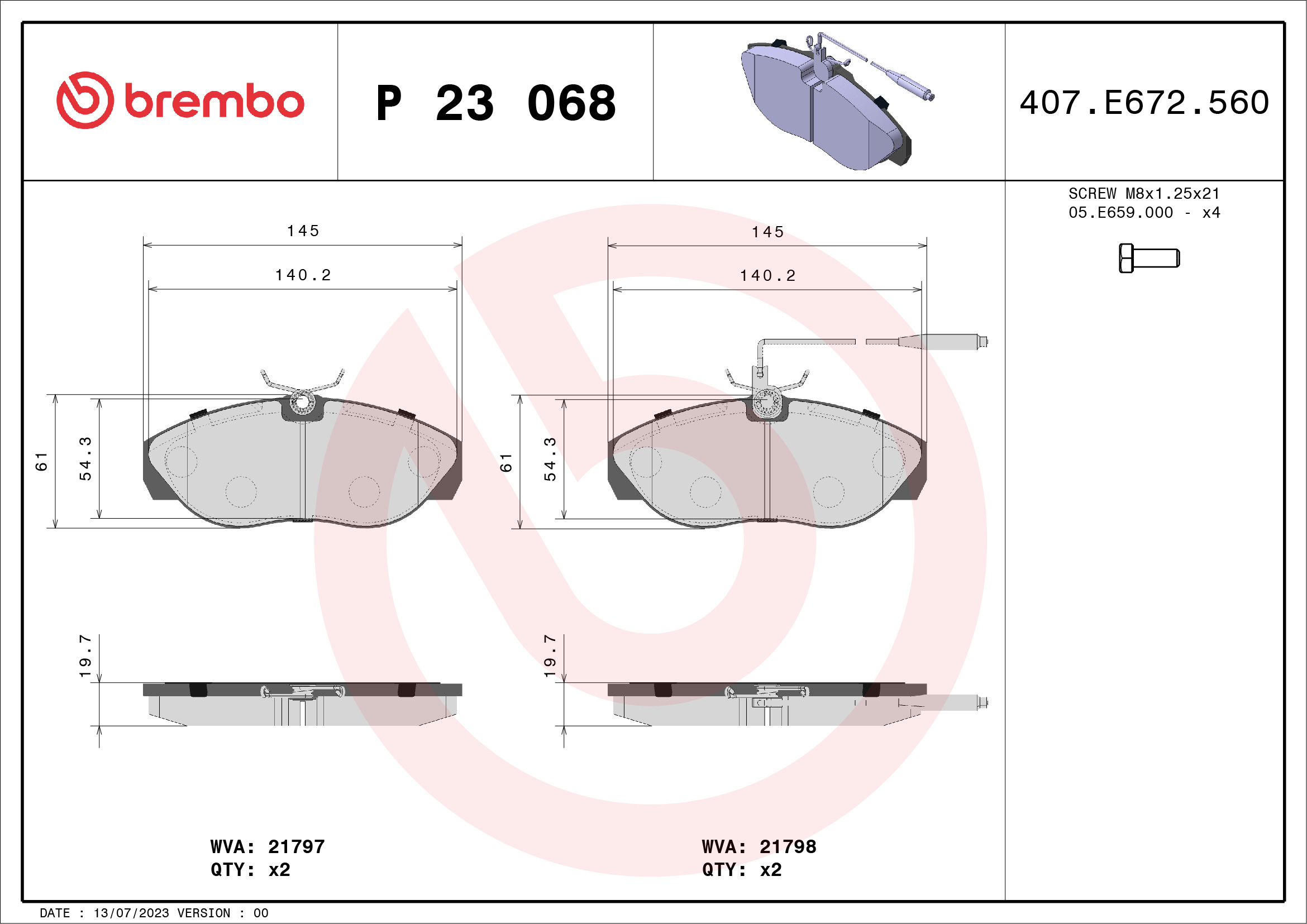 BREMBO Első fékbetét P23068_BREMBO