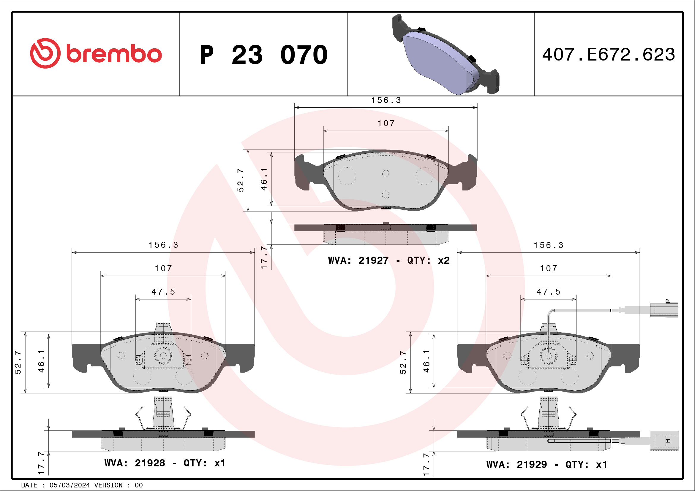 BREMBO Első fékbetét P23070_BREMBO