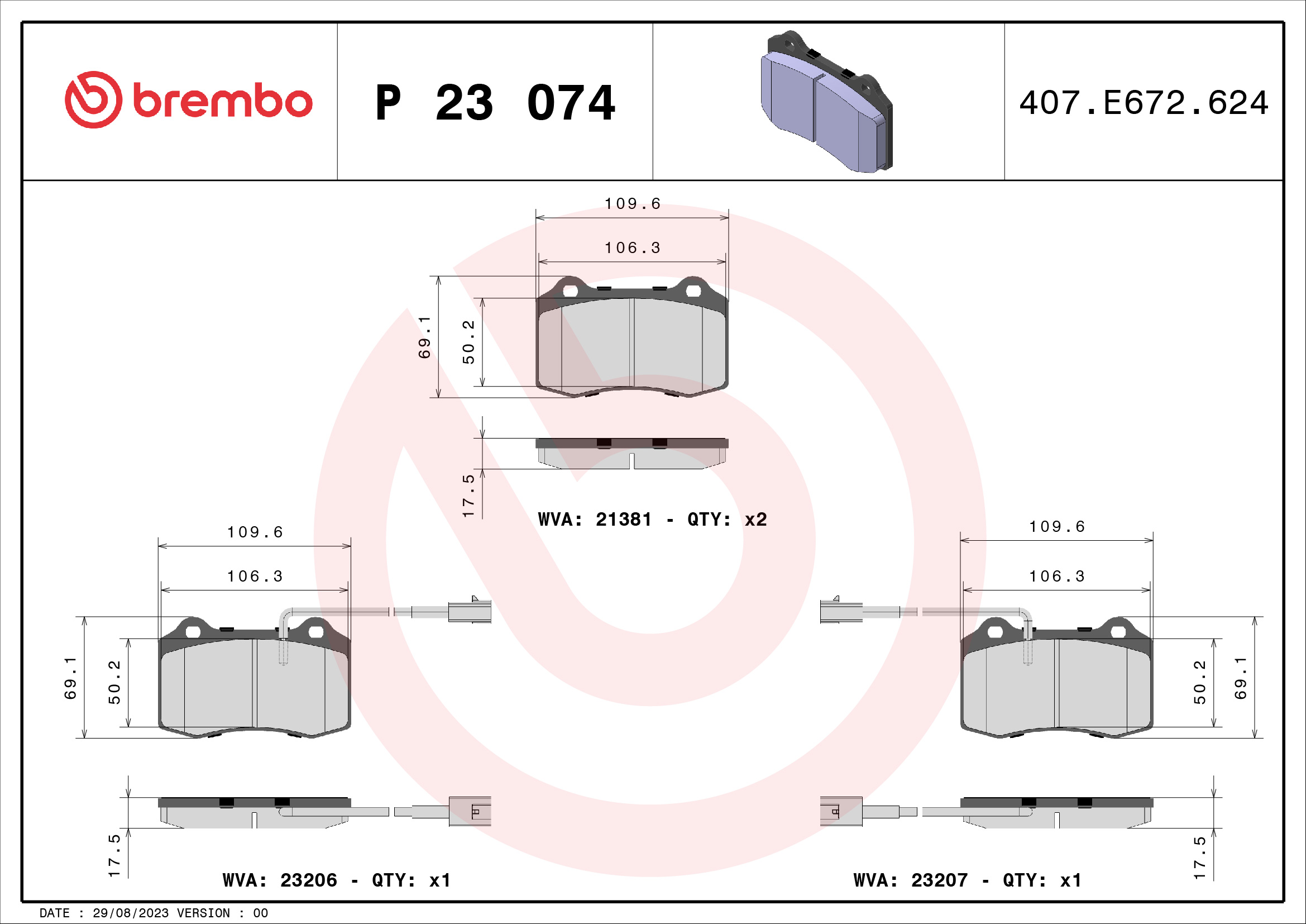 BREMBO Első fékbetét P23074_BREMBO