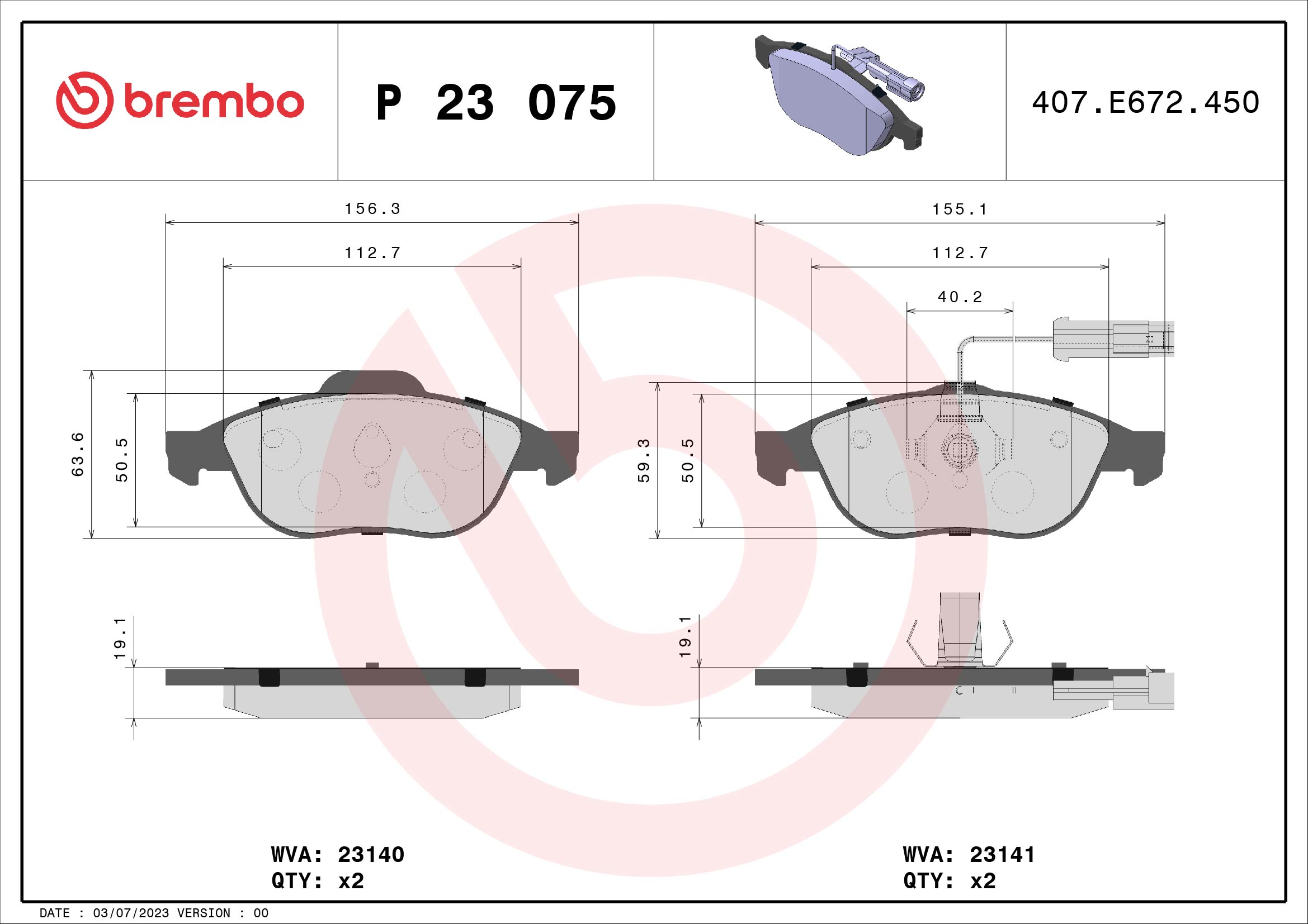 BREMBO Első fékbetét P23075_BREMBO