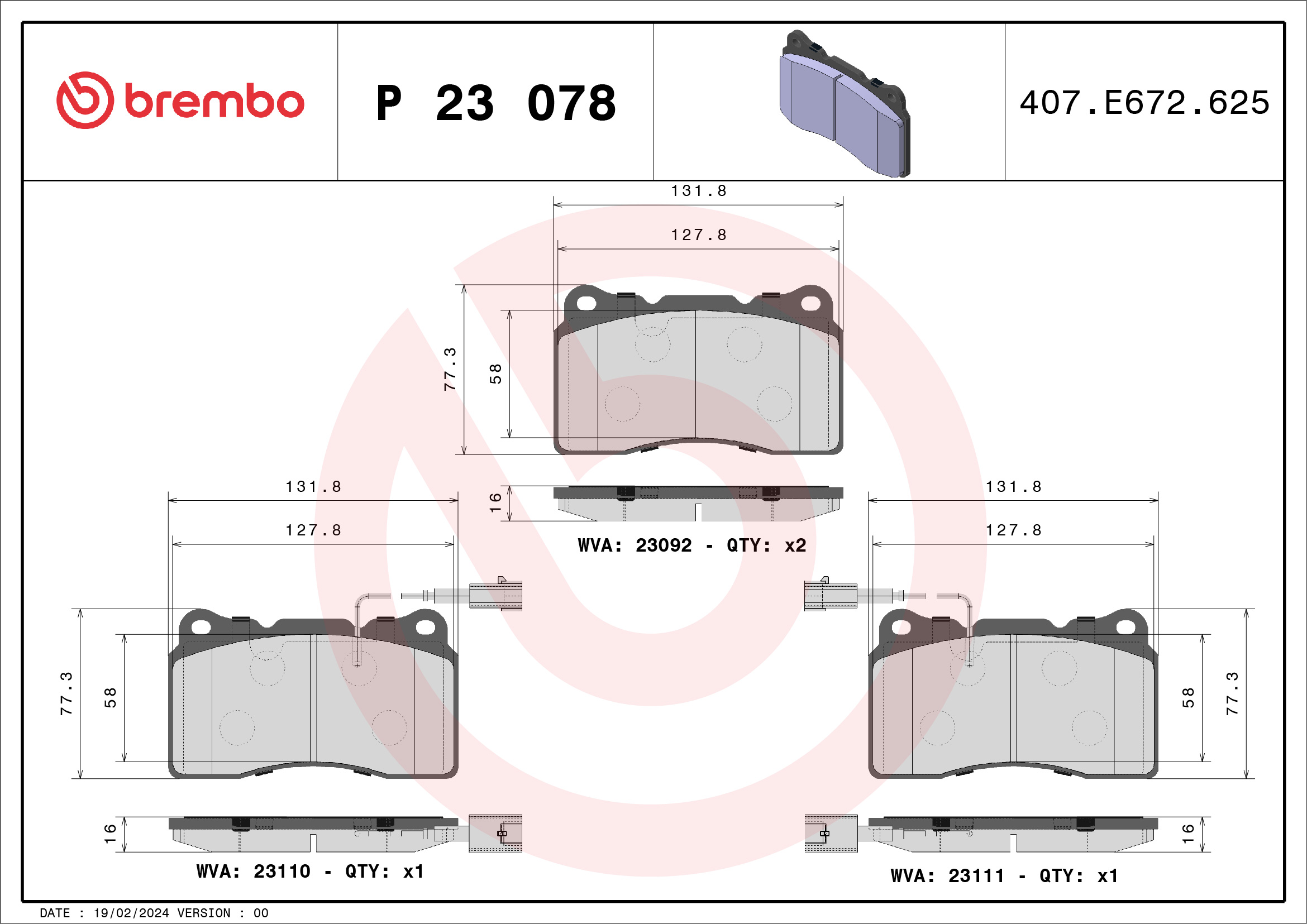 BREMBO Első fékbetét P23078_BREMBO