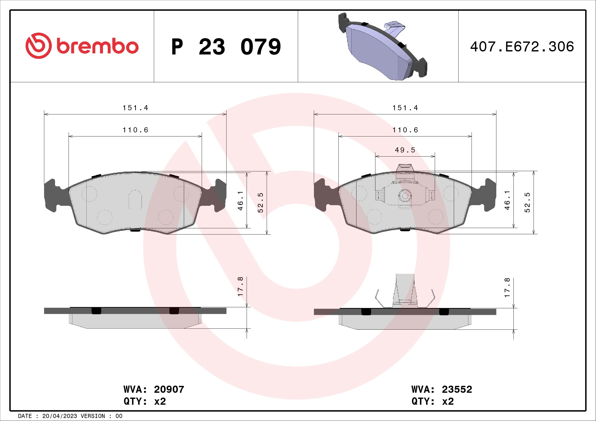 BREMBO Első fékbetét P23079_BREMBO