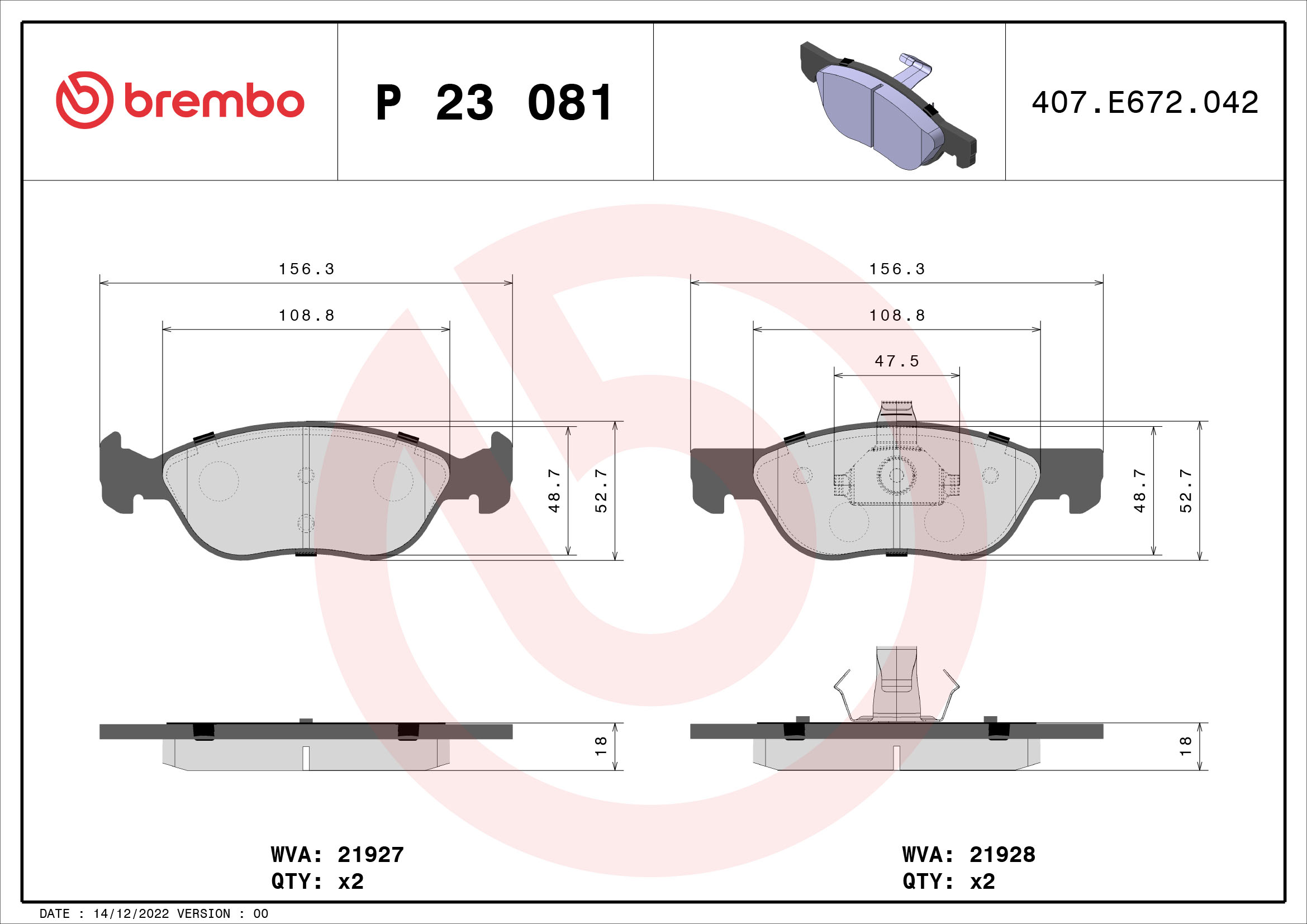 BREMBO Első fékbetét P23081_BREMBO