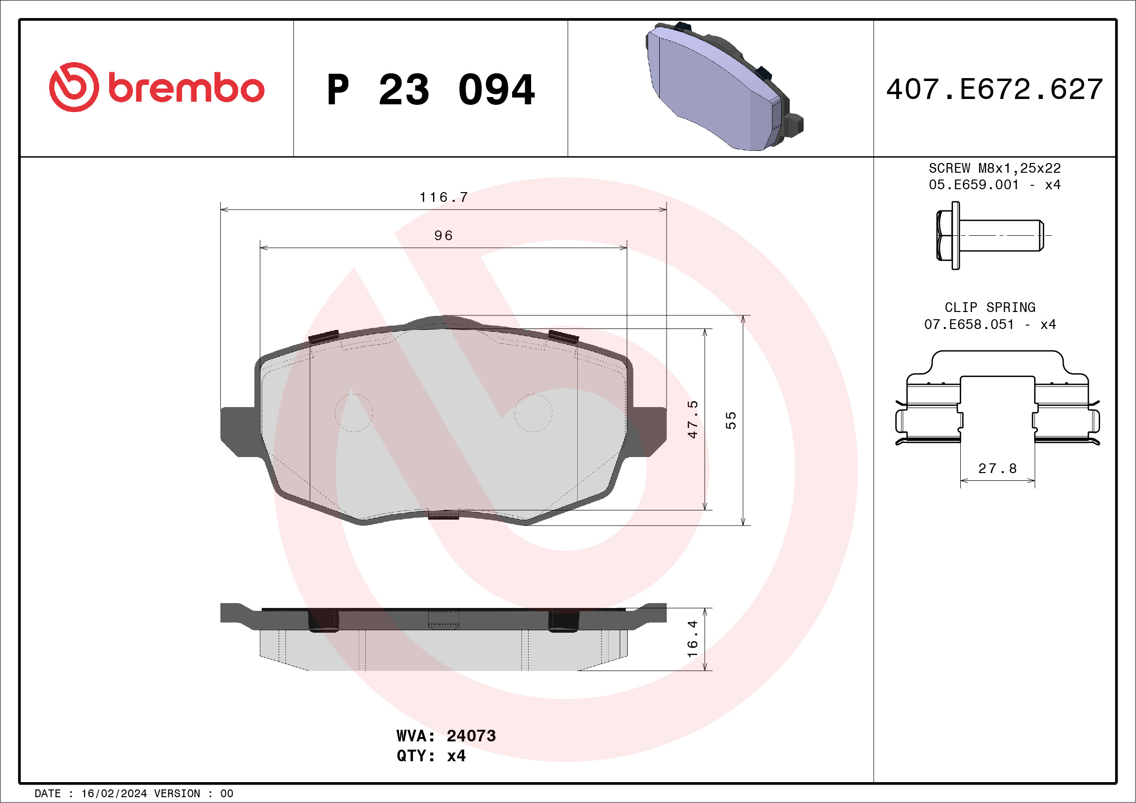 BREMBO Első fékbetét P23094_BREMBO