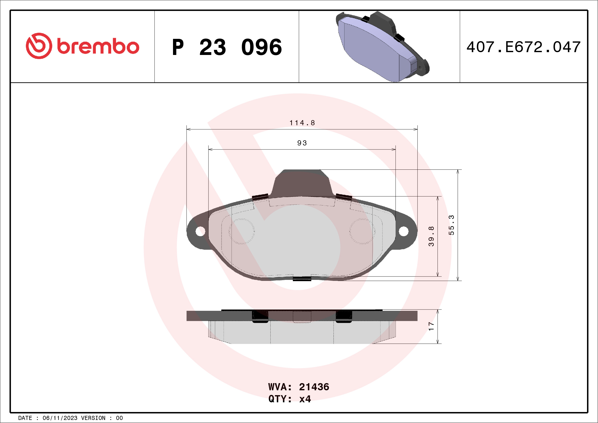 BREMBO Első fékbetét P23096_BREMBO