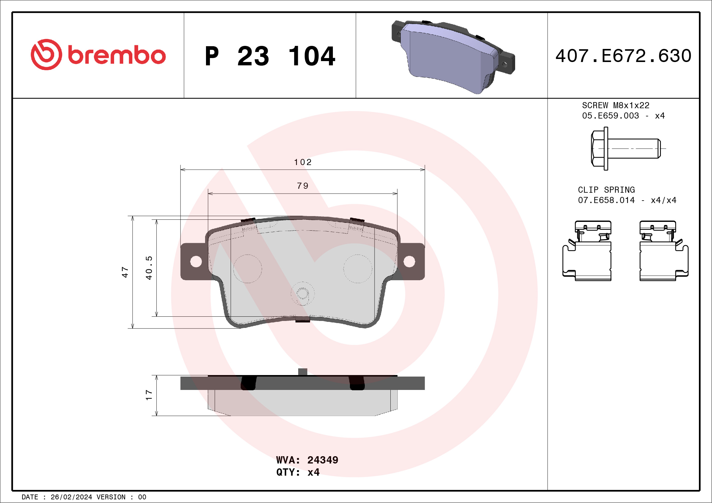 BREMBO Hátsó fékbetét P23104_BREMBO