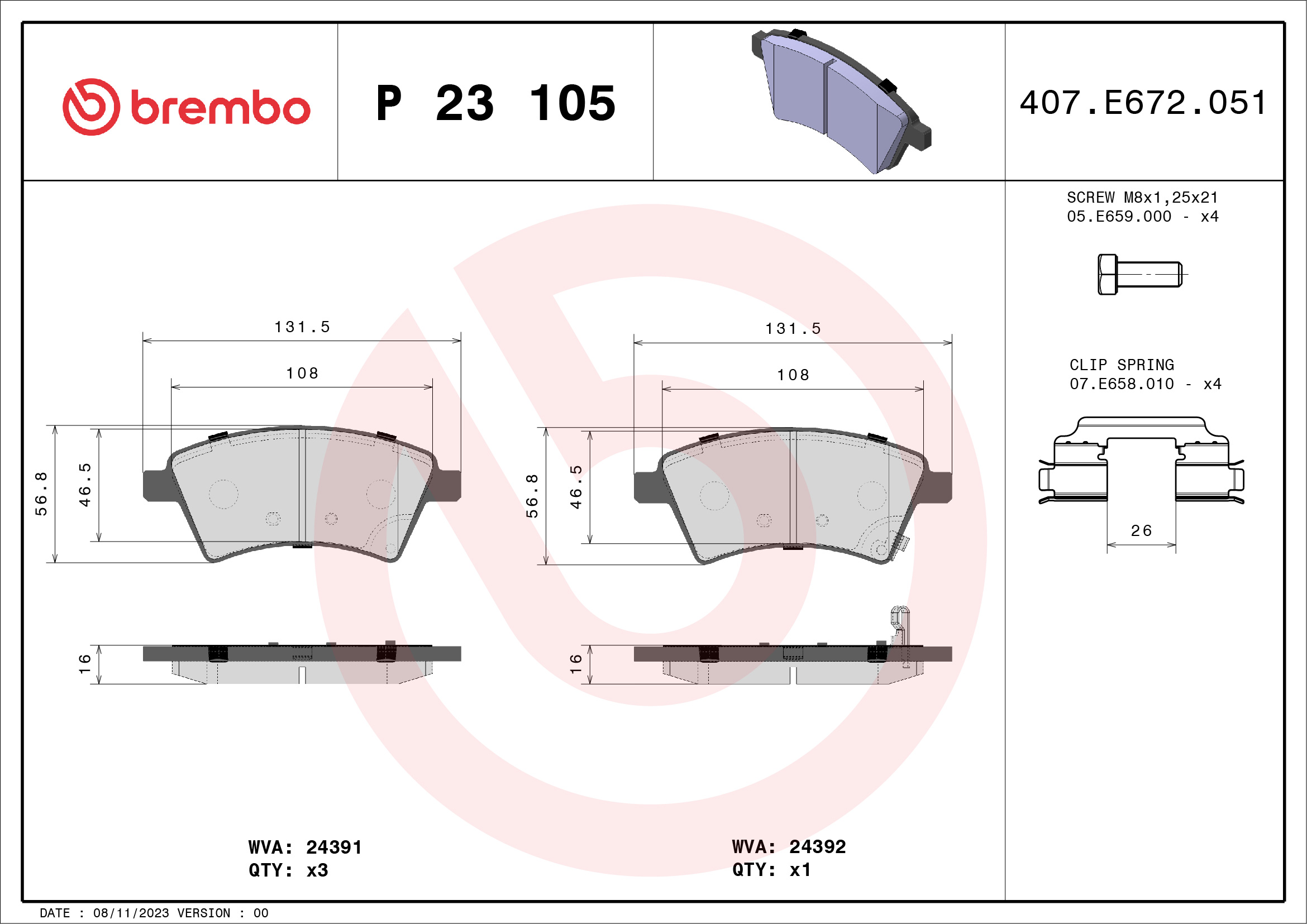 BREMBO Első fékbetét P23105_BREMBO