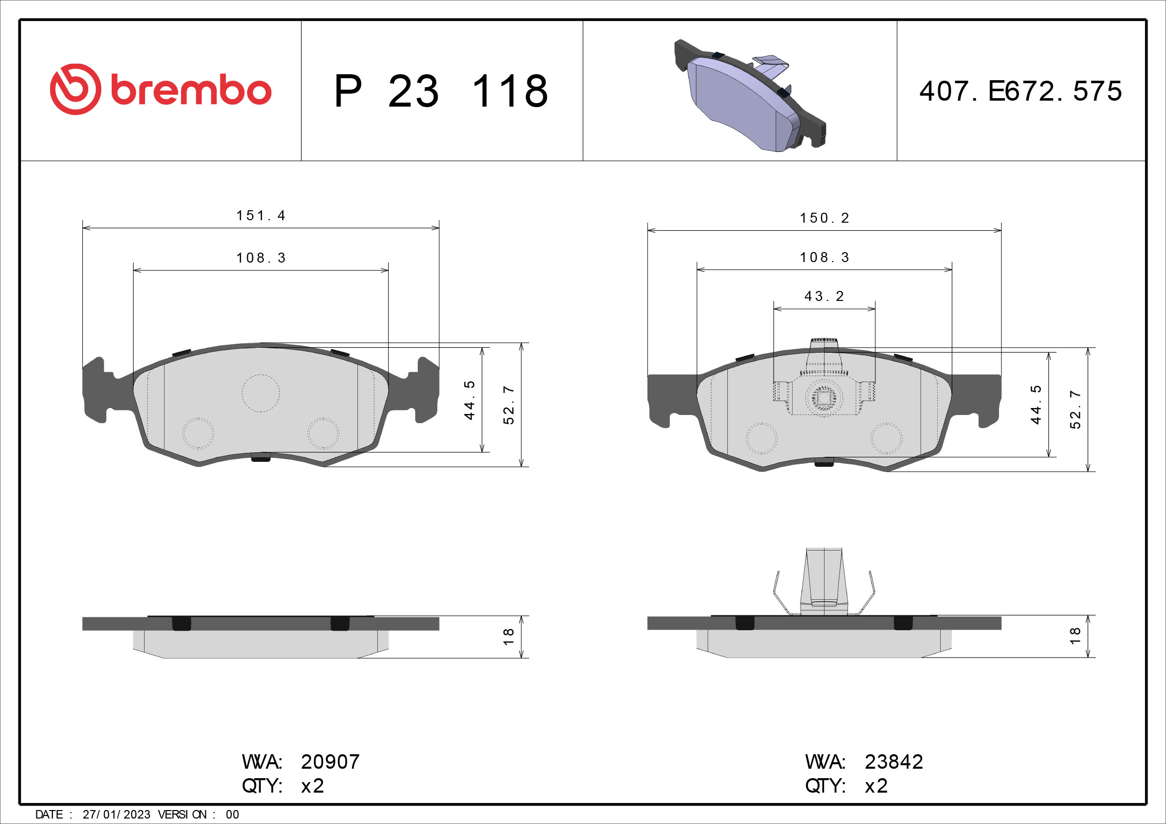 BREMBO Első fékbetét P23118_BREMBO