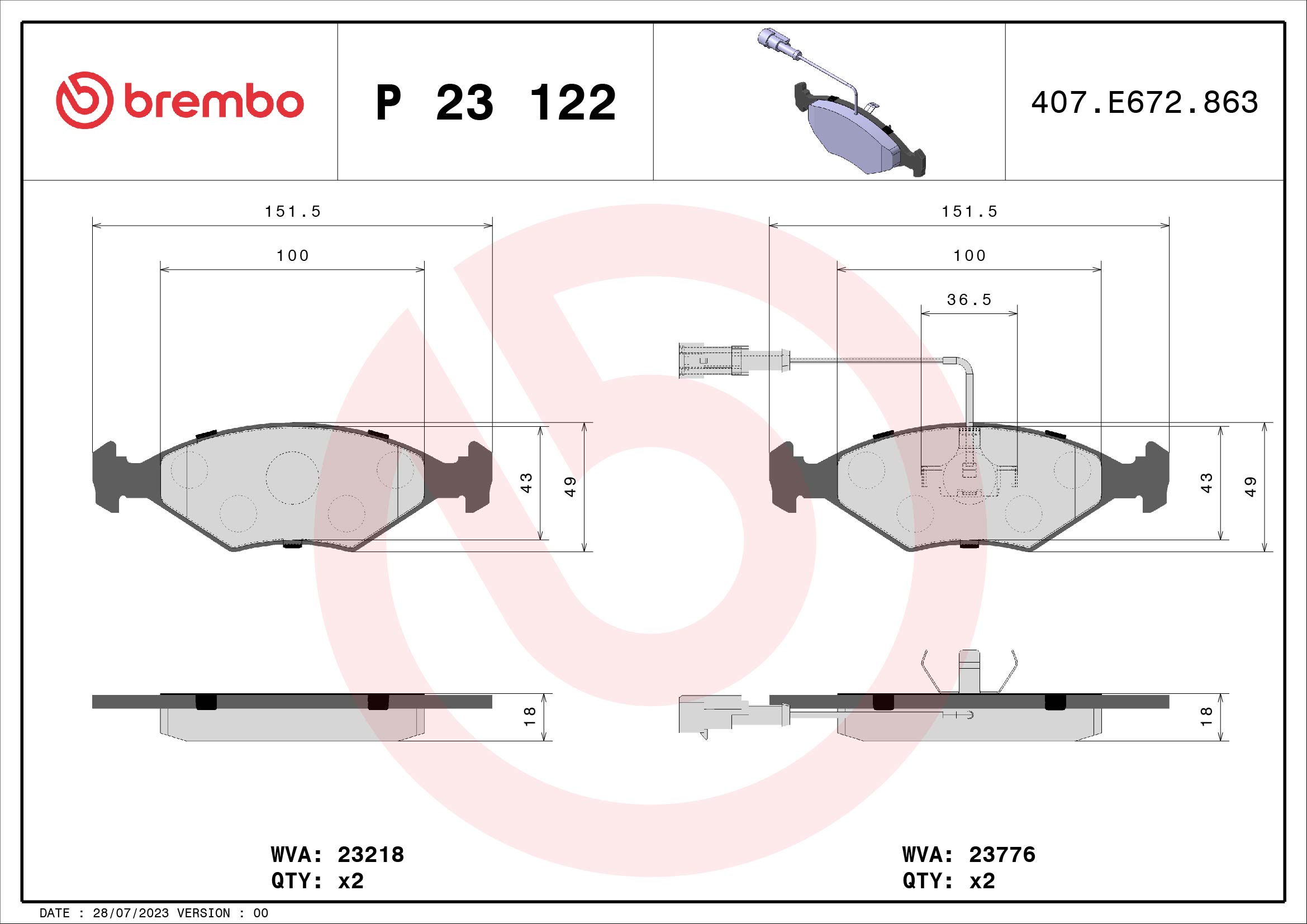 BREMBO Első fékbetét P23122_BREMBO