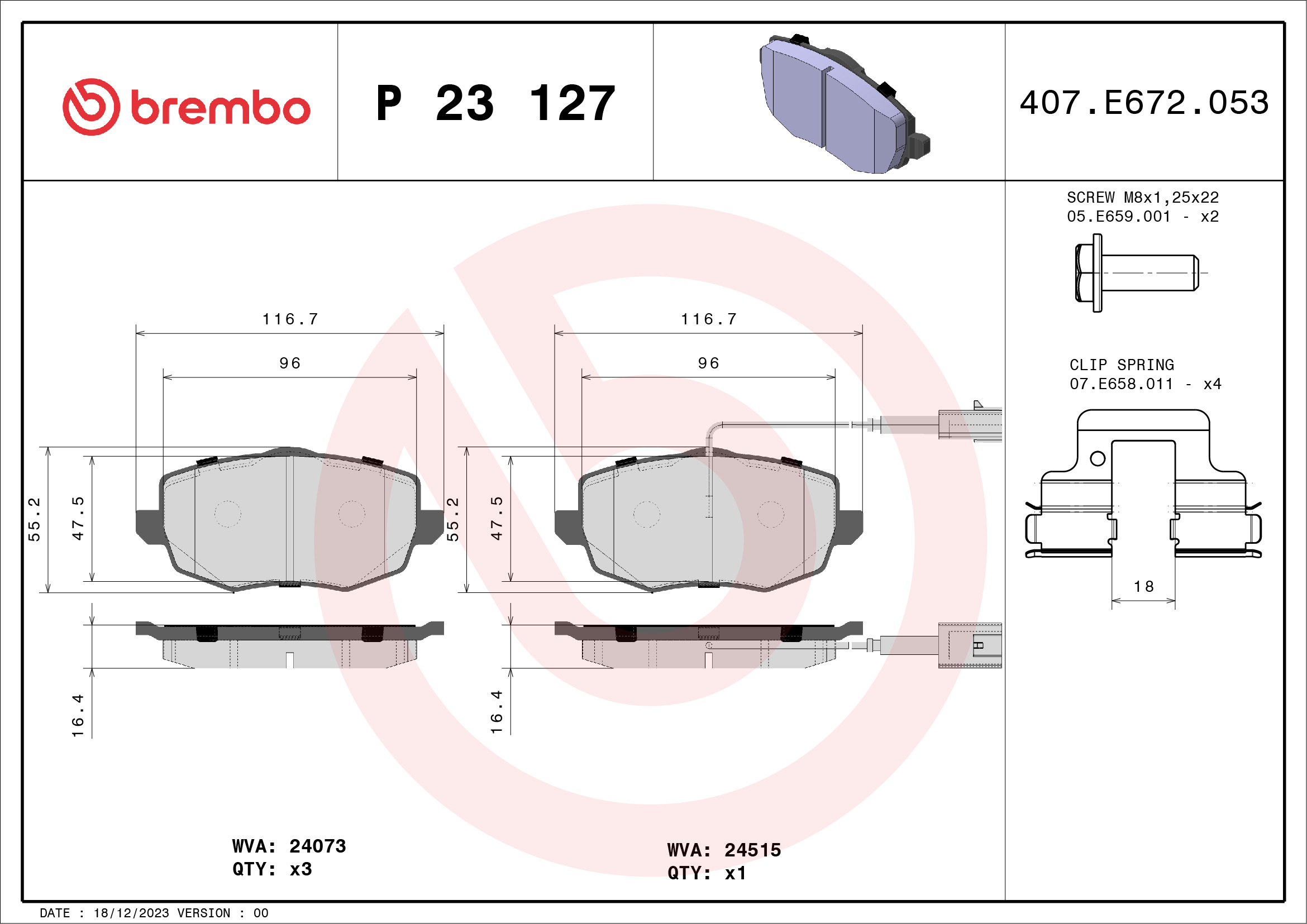 BREMBO P23127_BREMBO Első fékbetét