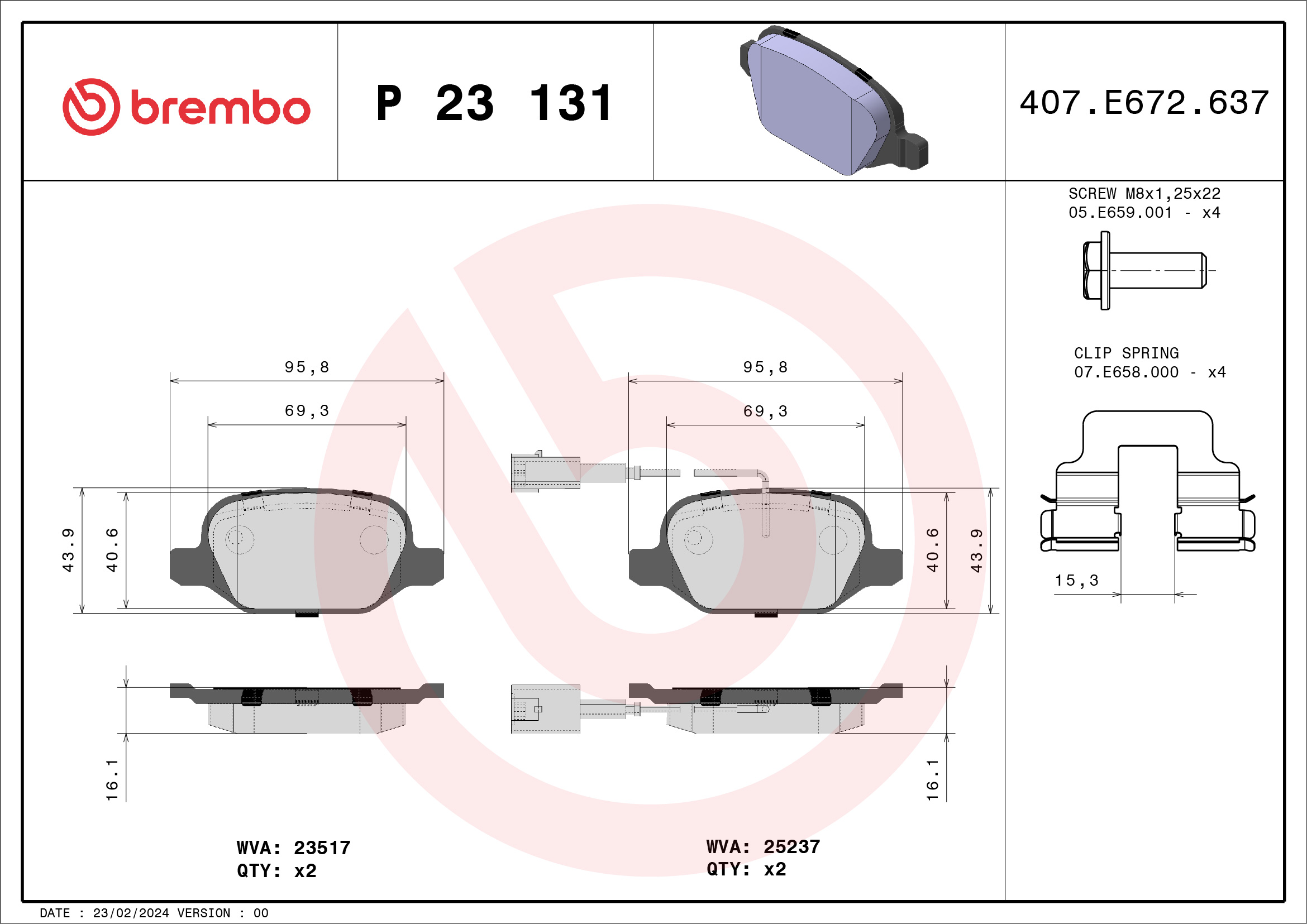 BREMBO Hátsó fékbetét P23131_BREMBO