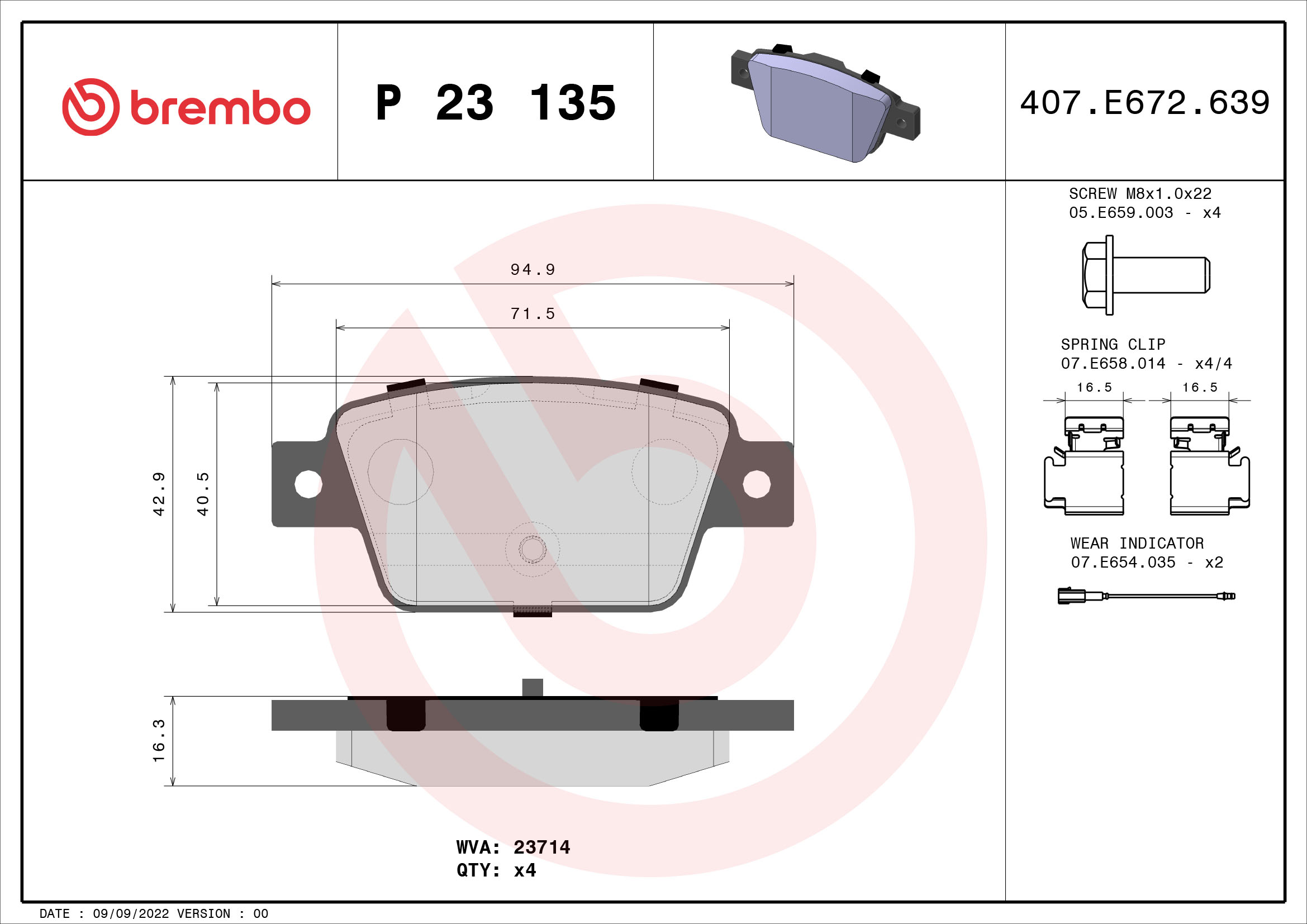 BREMBO Hátsó fékbetét P23135_BREMBO