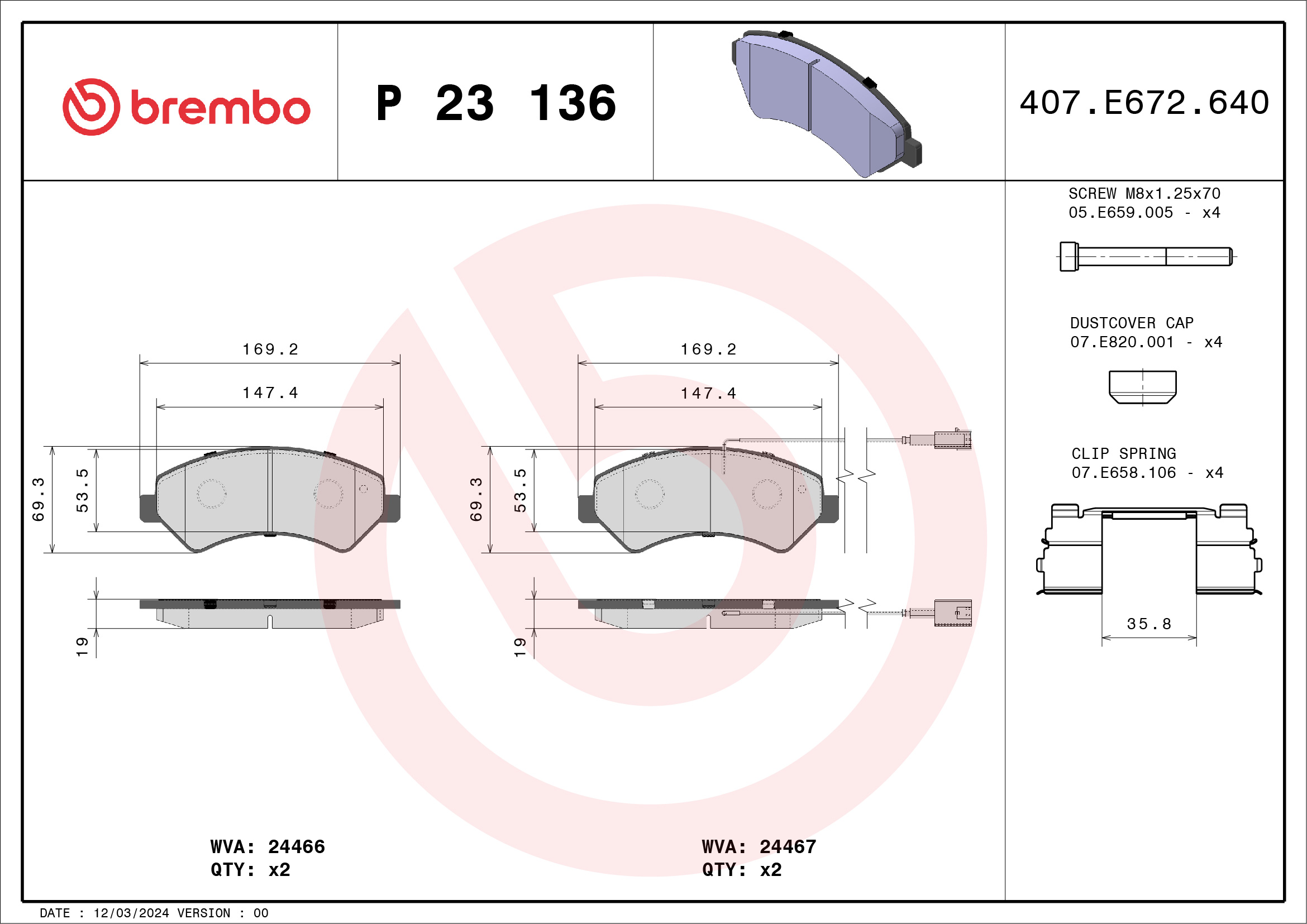 BREMBO Első fékbetét P23136_BREMBO