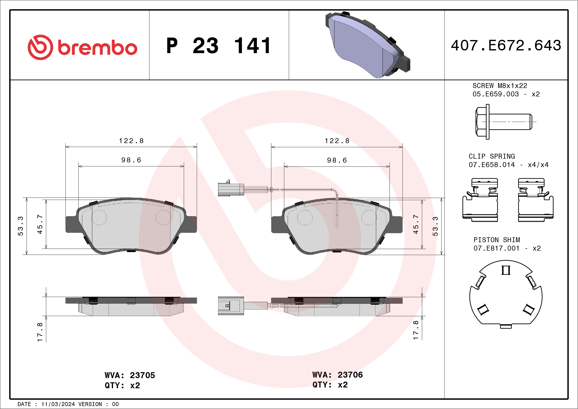 BREMBO Fékbetét, mind P23141X_BREMBO