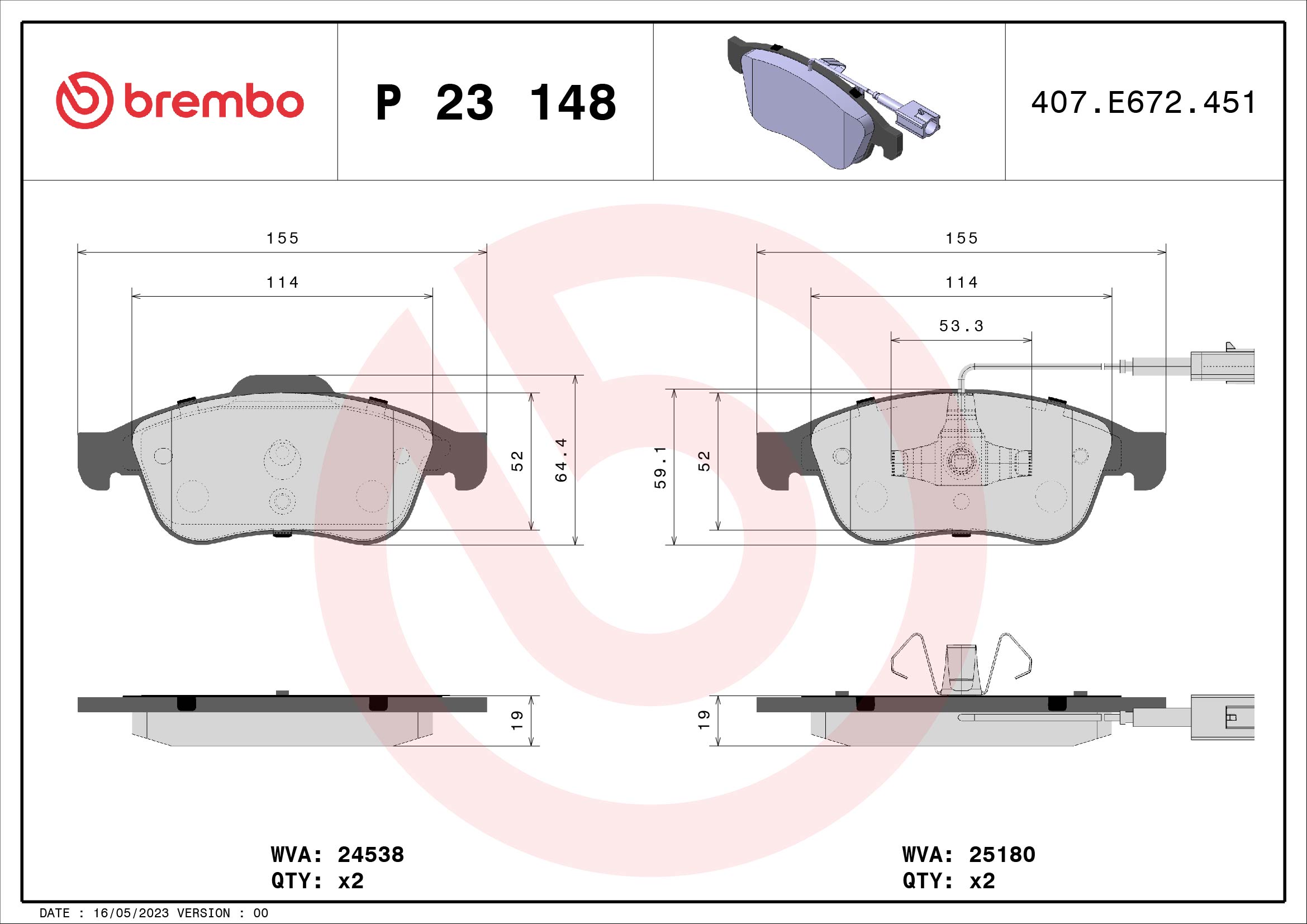 BREMBO Fékbetét, mind P23148X_BREMBO